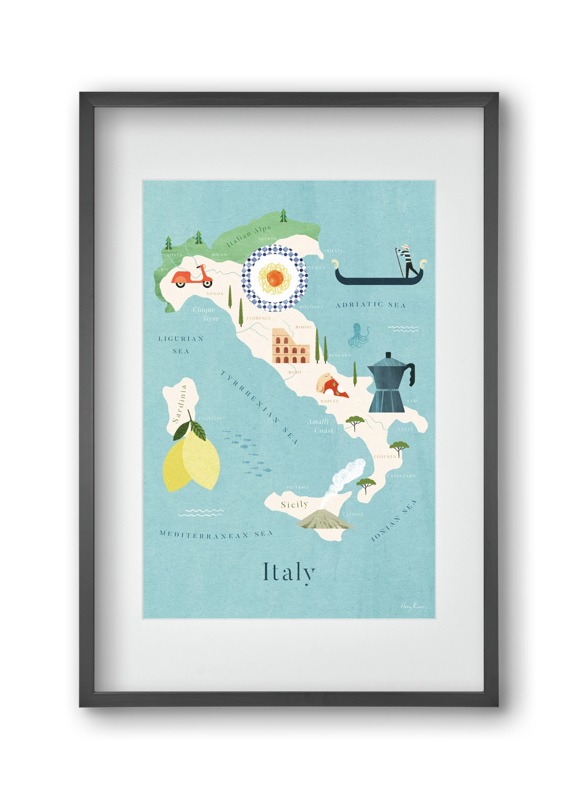 Italy Map, 30x45 cm (20x30 cm), Fekete keret, paszpartuval
