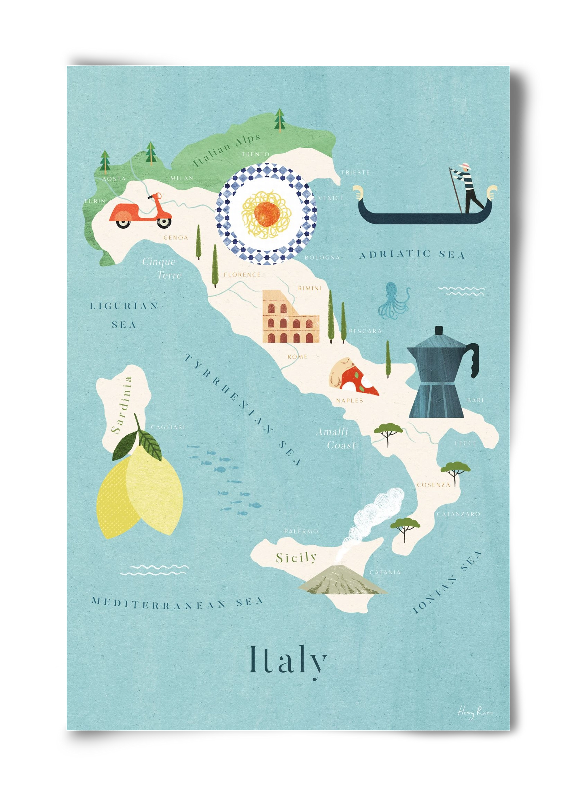 Italy Map, 40x60 cm, Keret nélkül