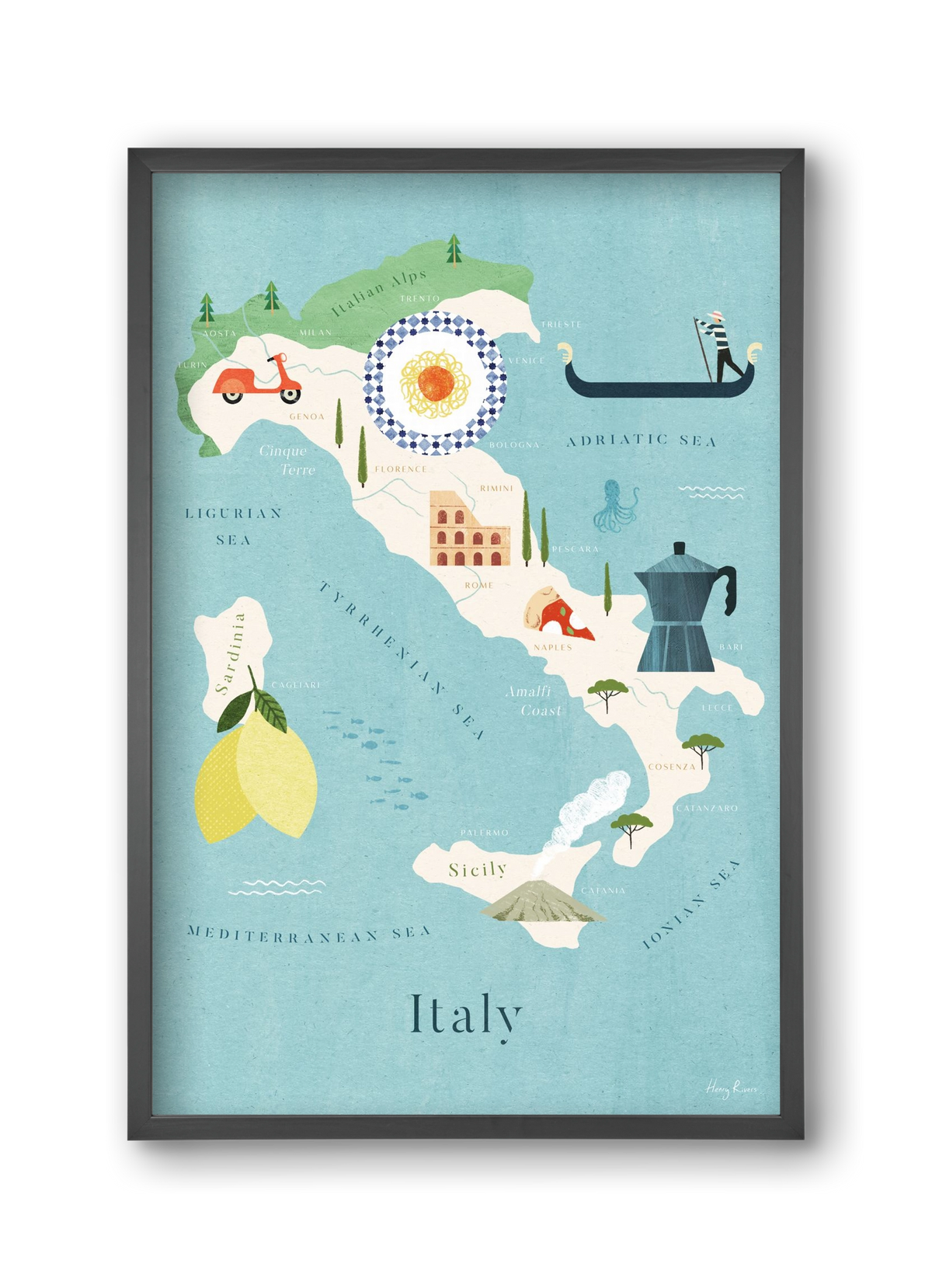 Italy Map, 30x45 cm (30x45 cm), Fekete keret