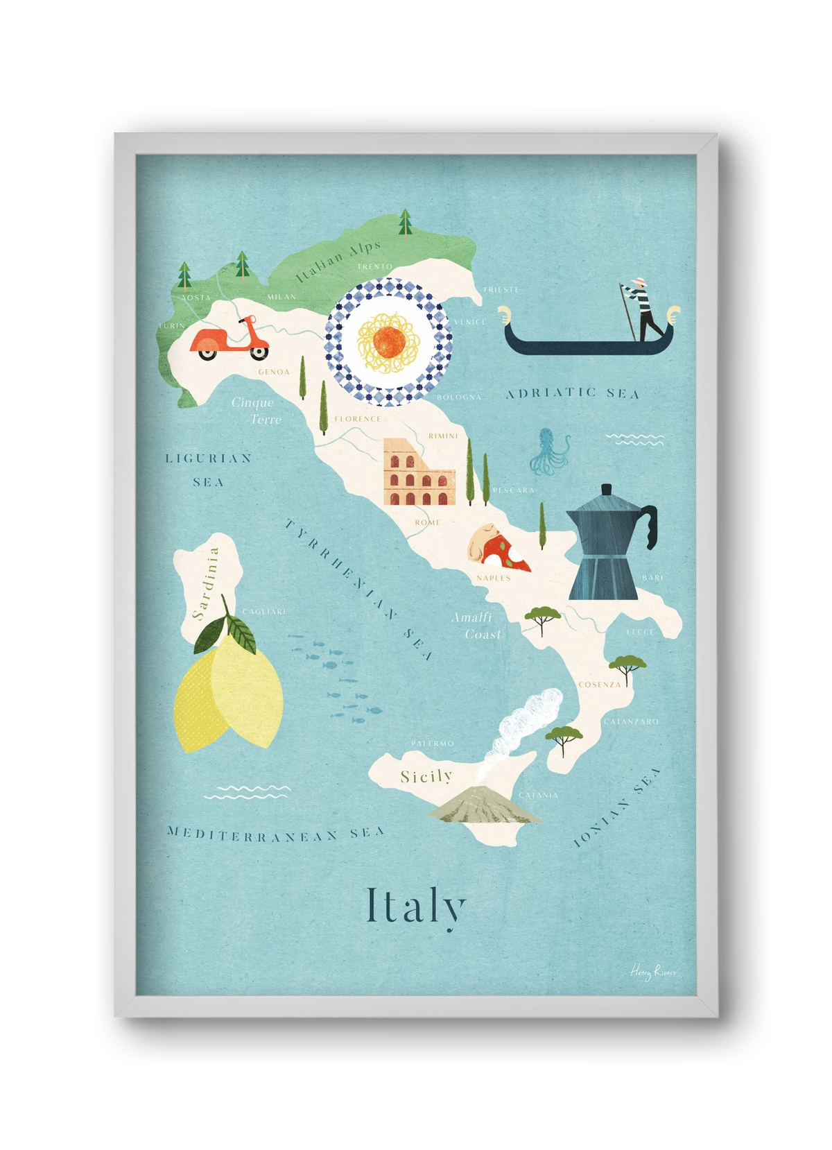 Italy Map, 30x45 cm (30x45 cm), Fehér keret