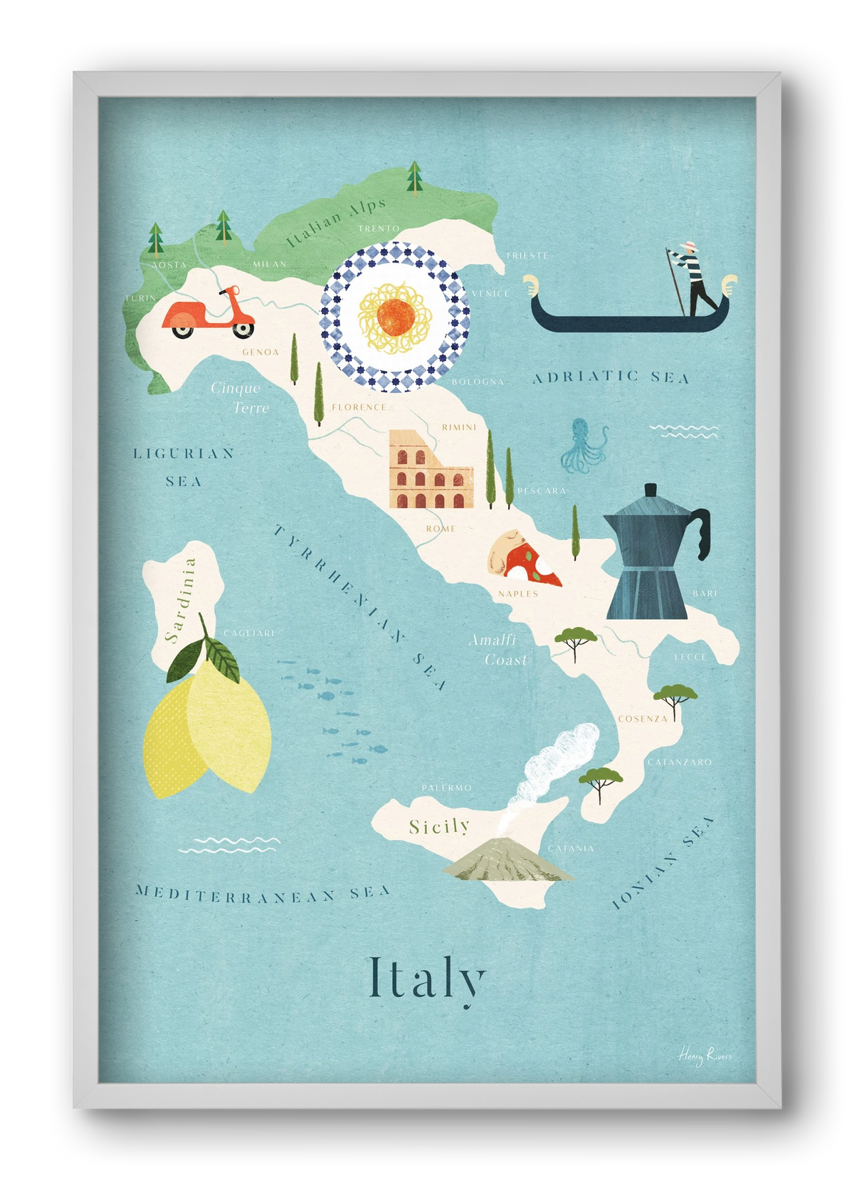 Italy Map, 40x60 cm (40x60 cm), Fehér keret