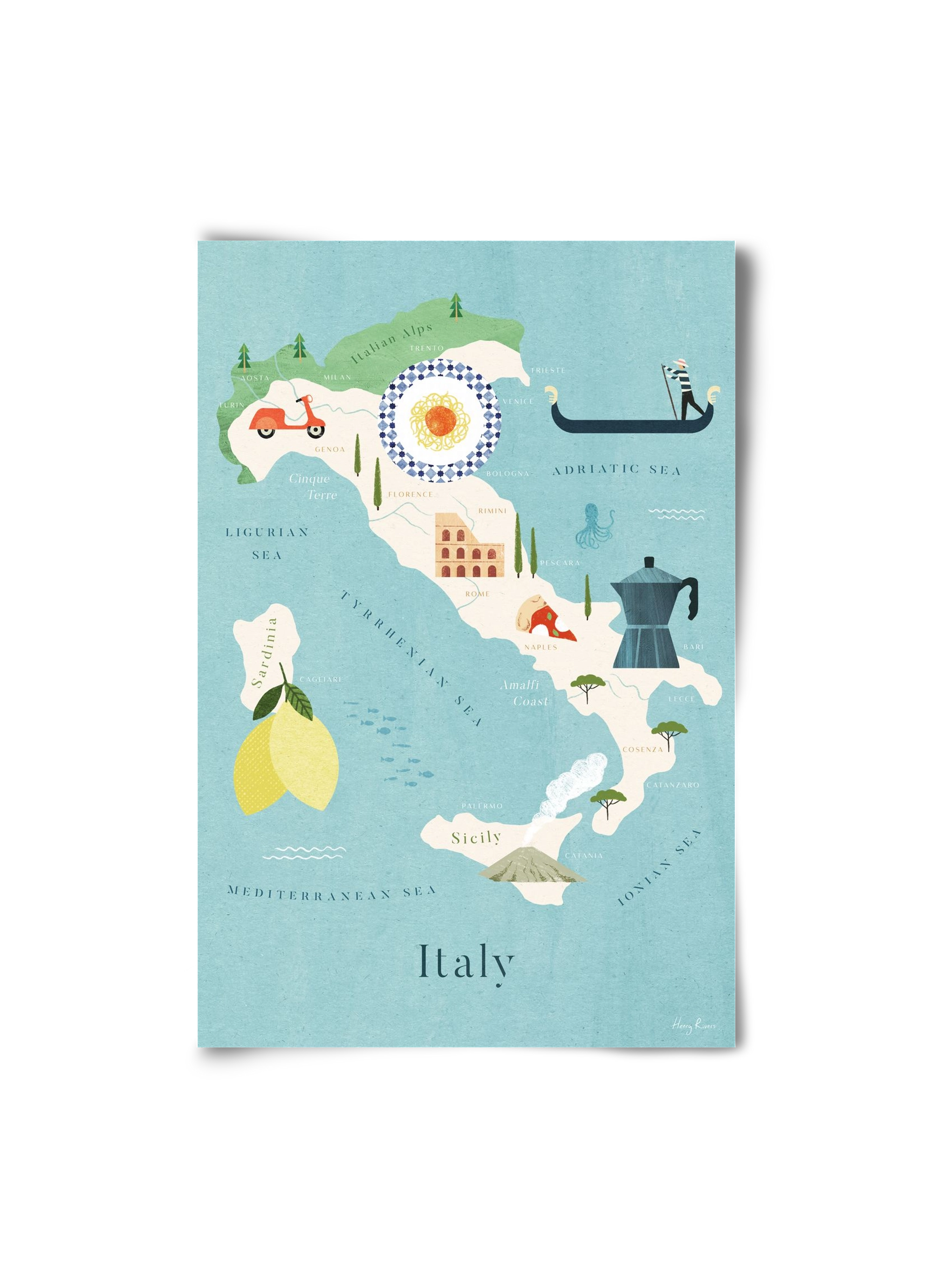 Italy Map, 20x30 cm, Keret nélkül