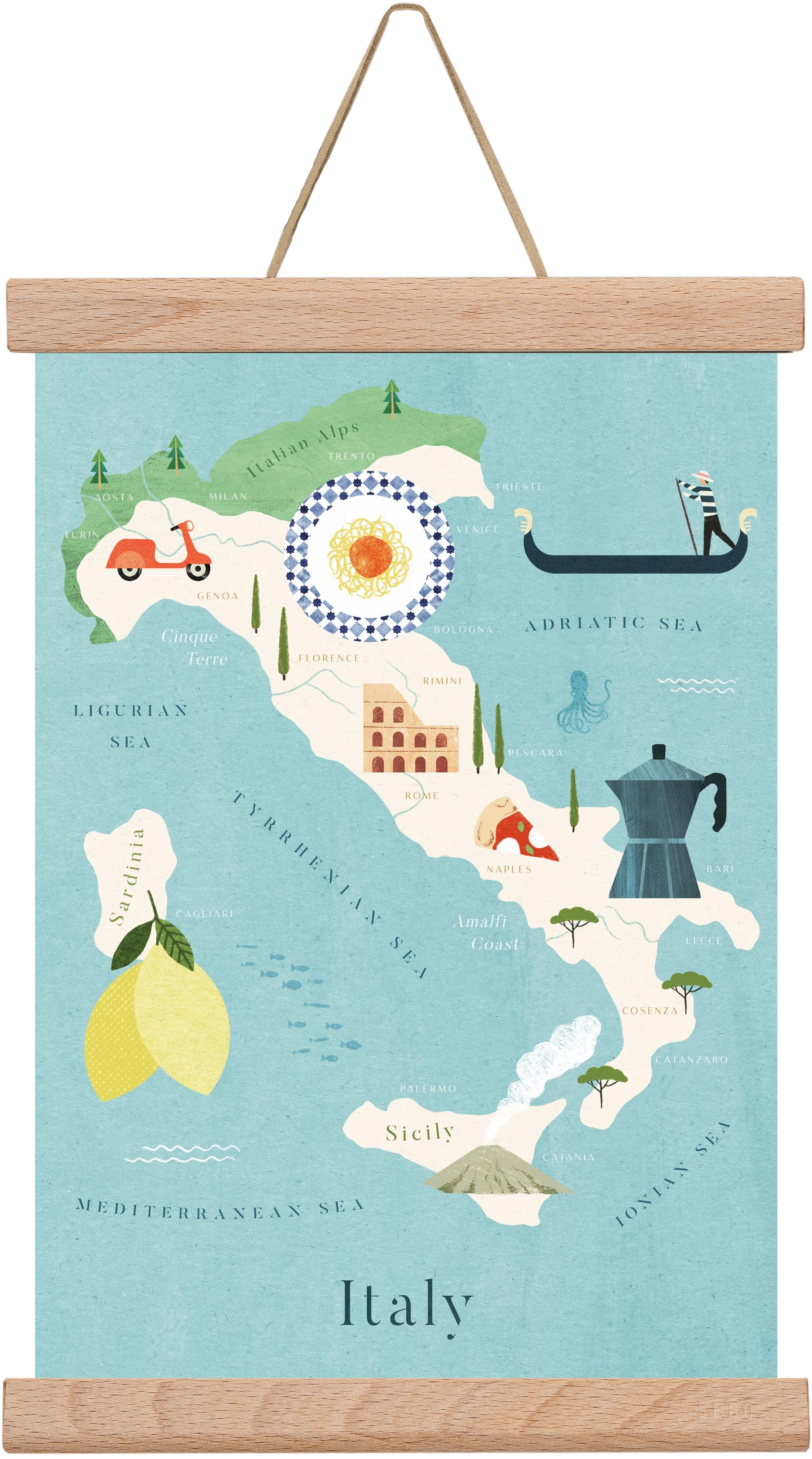 Italy Map, 20x30 cm (20x30 cm), Tölgy akasztó