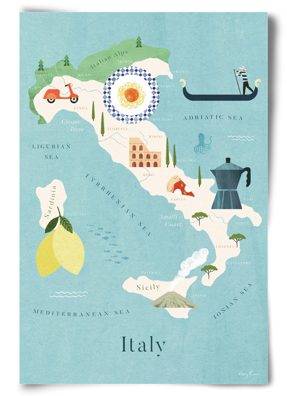 Italy Map, 60x90 cm, Keret nélkül