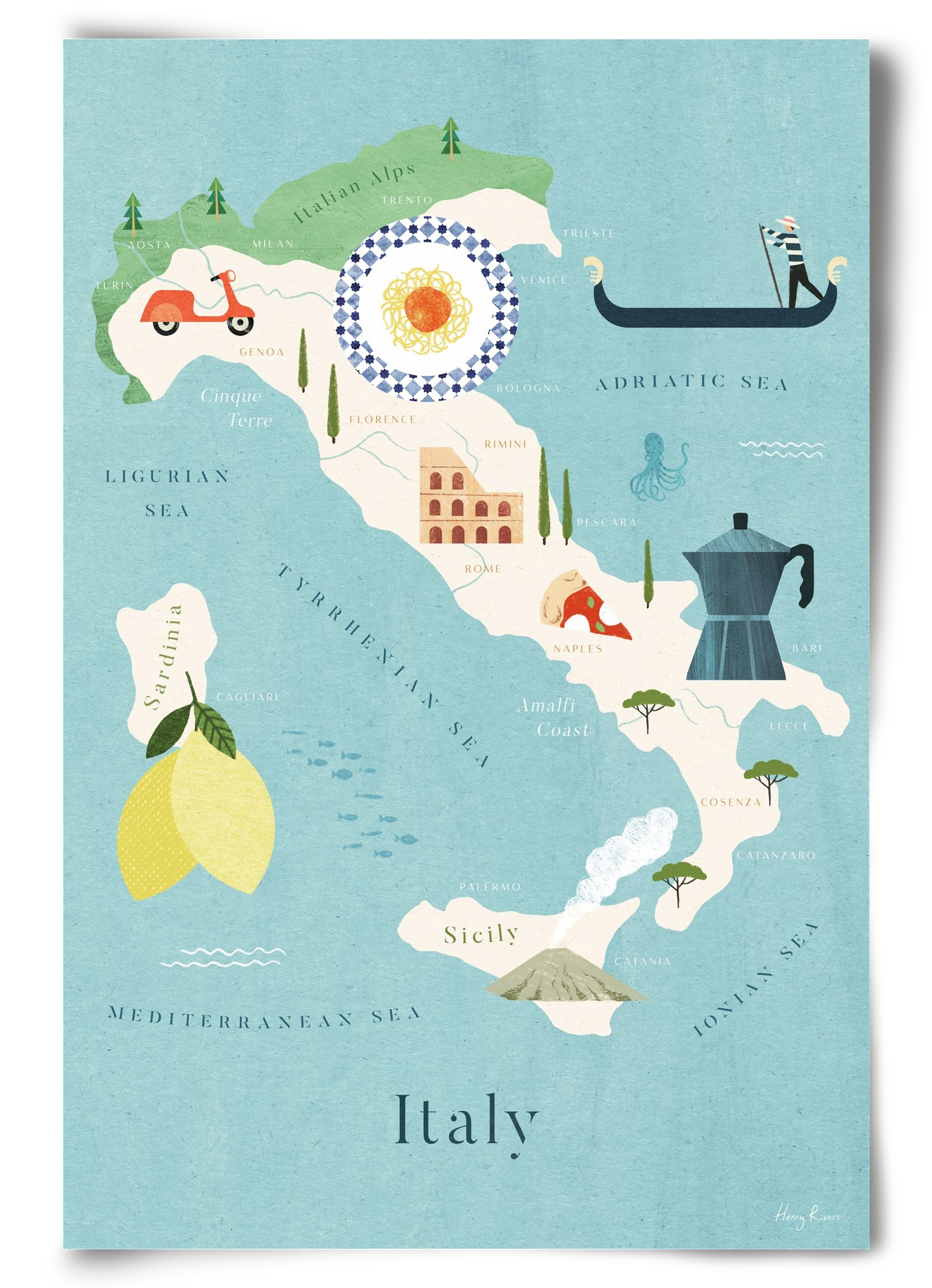 Italy Map, 60x90 cm, Keret nélkül