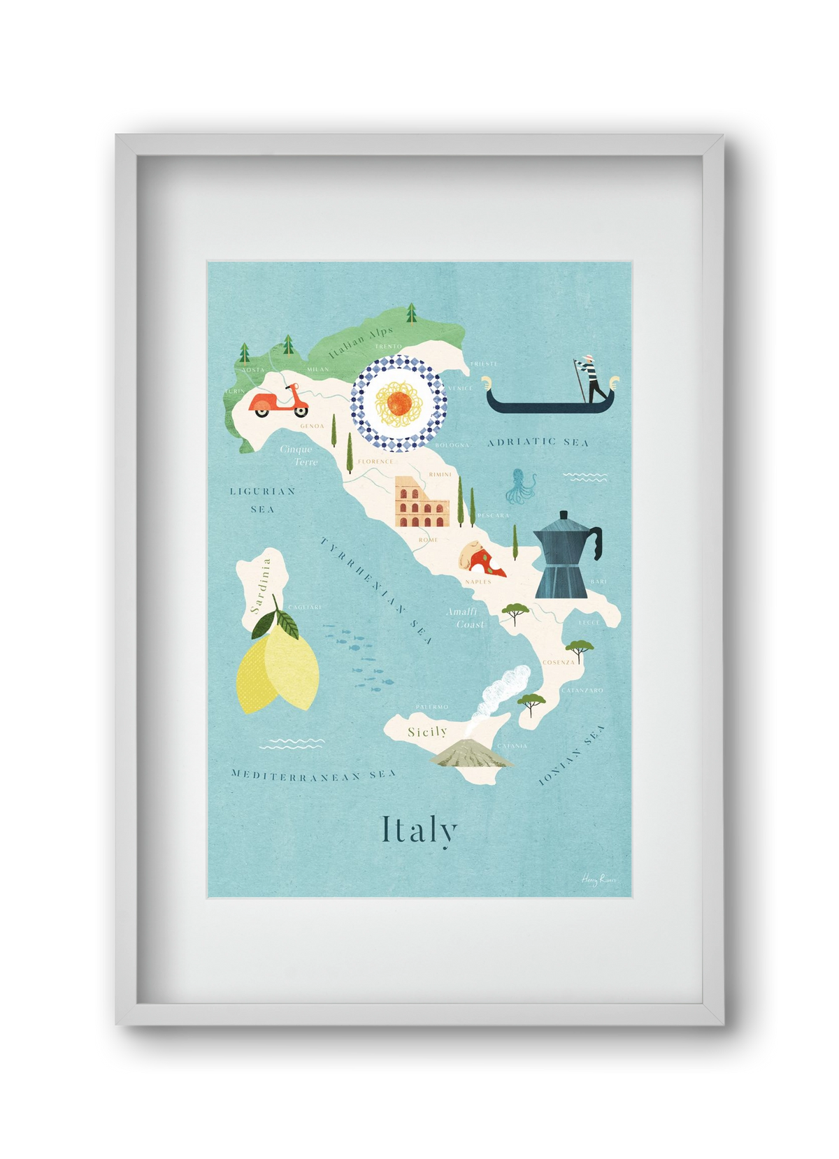 Italy Map, 30x45 cm (20x30 cm), Fehér keret, paszpartuval