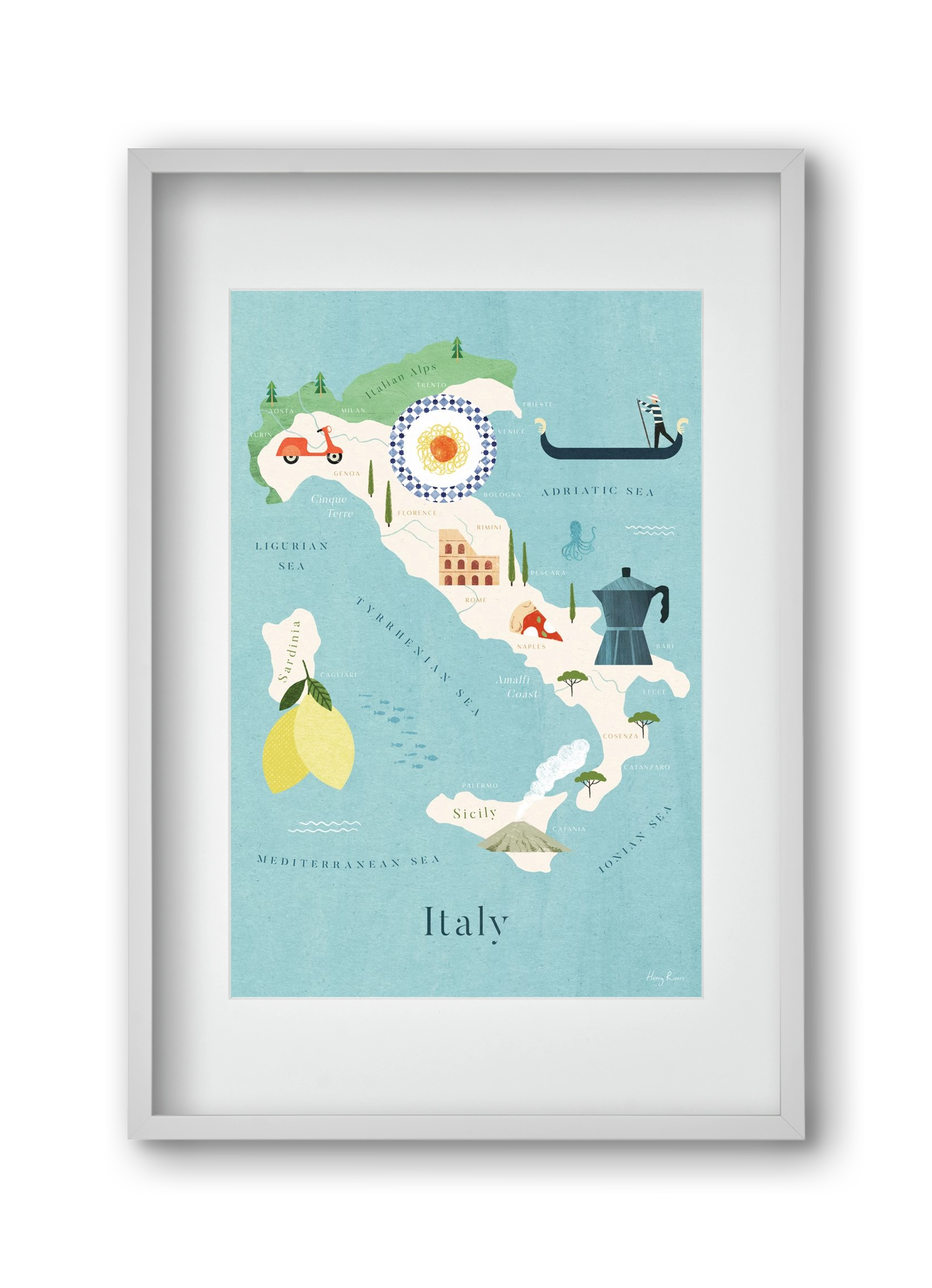 Italy Map, 30x45 cm (20x30 cm), Fehér keret, paszpartuval
