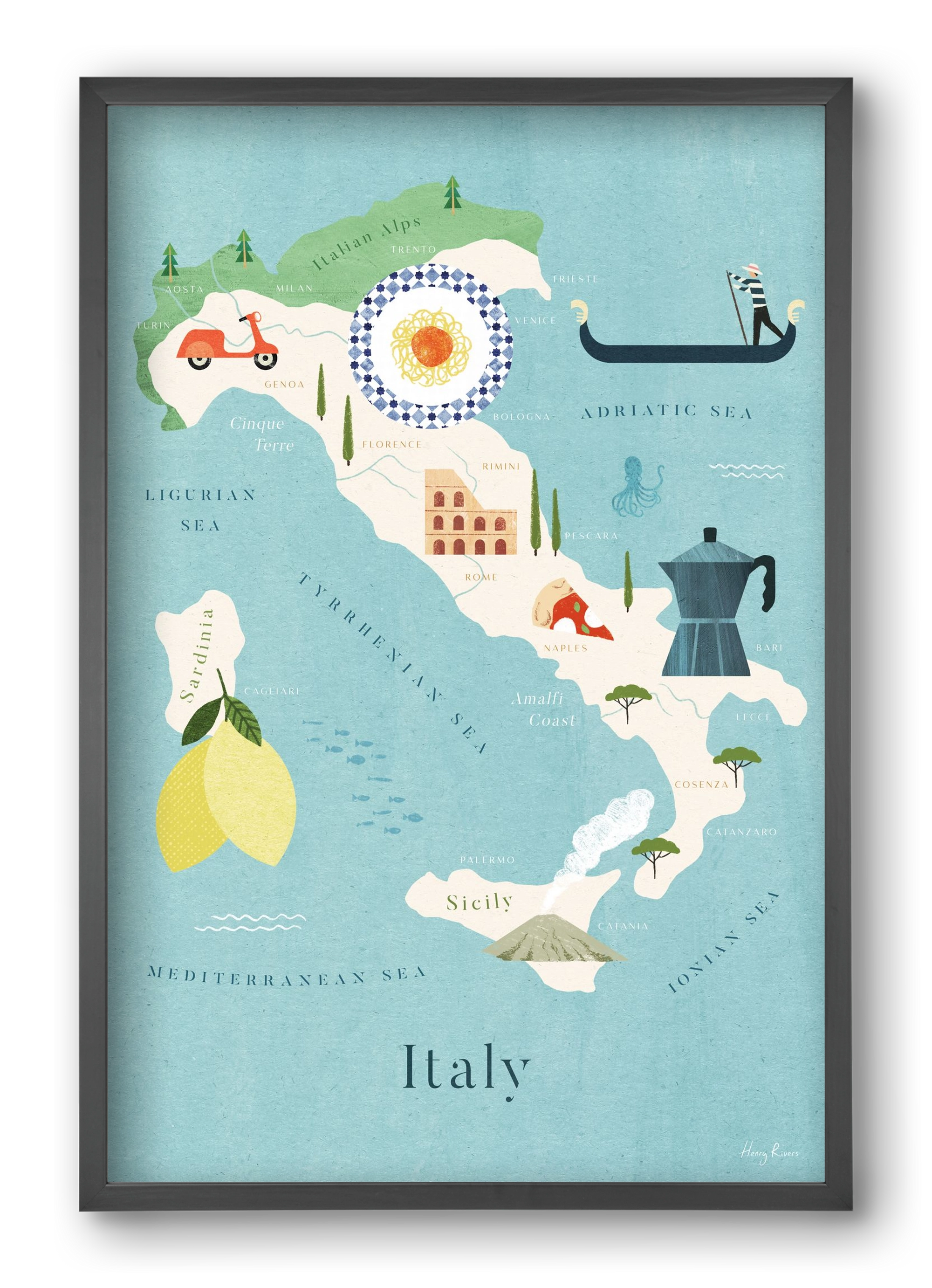 Italy Map, 40x60 cm (40x60 cm), Fekete keret