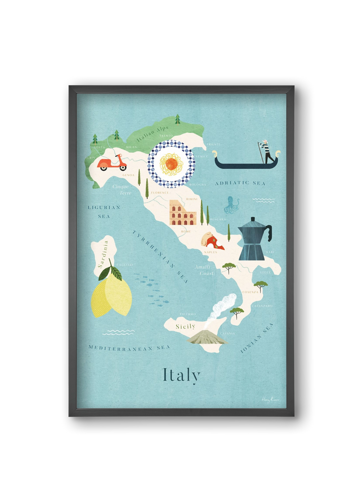 Italy Map, 20x30 cm (20x30 cm), Fekete keret