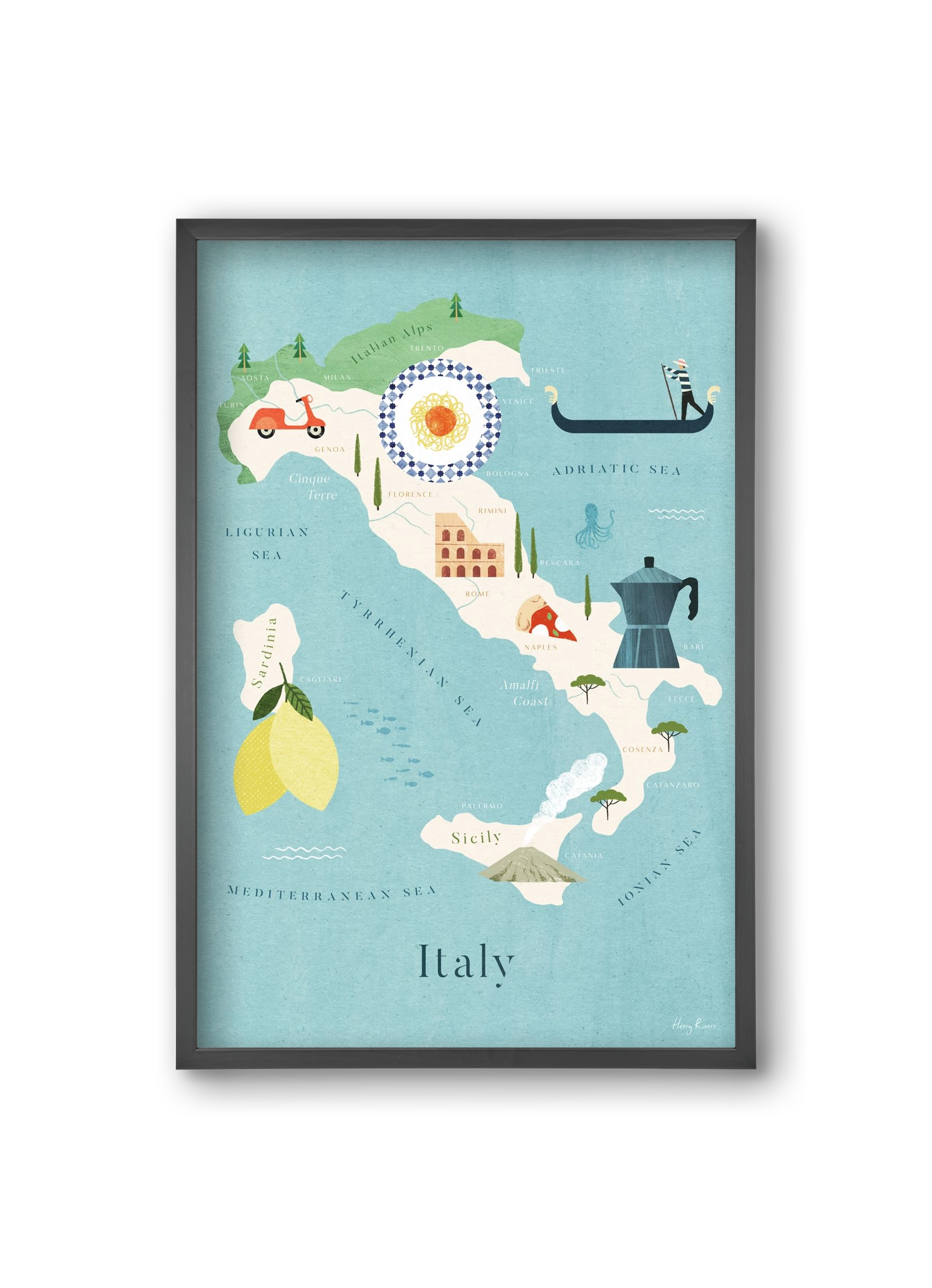 Italy Map, 20x30 cm (20x30 cm), Fekete keret