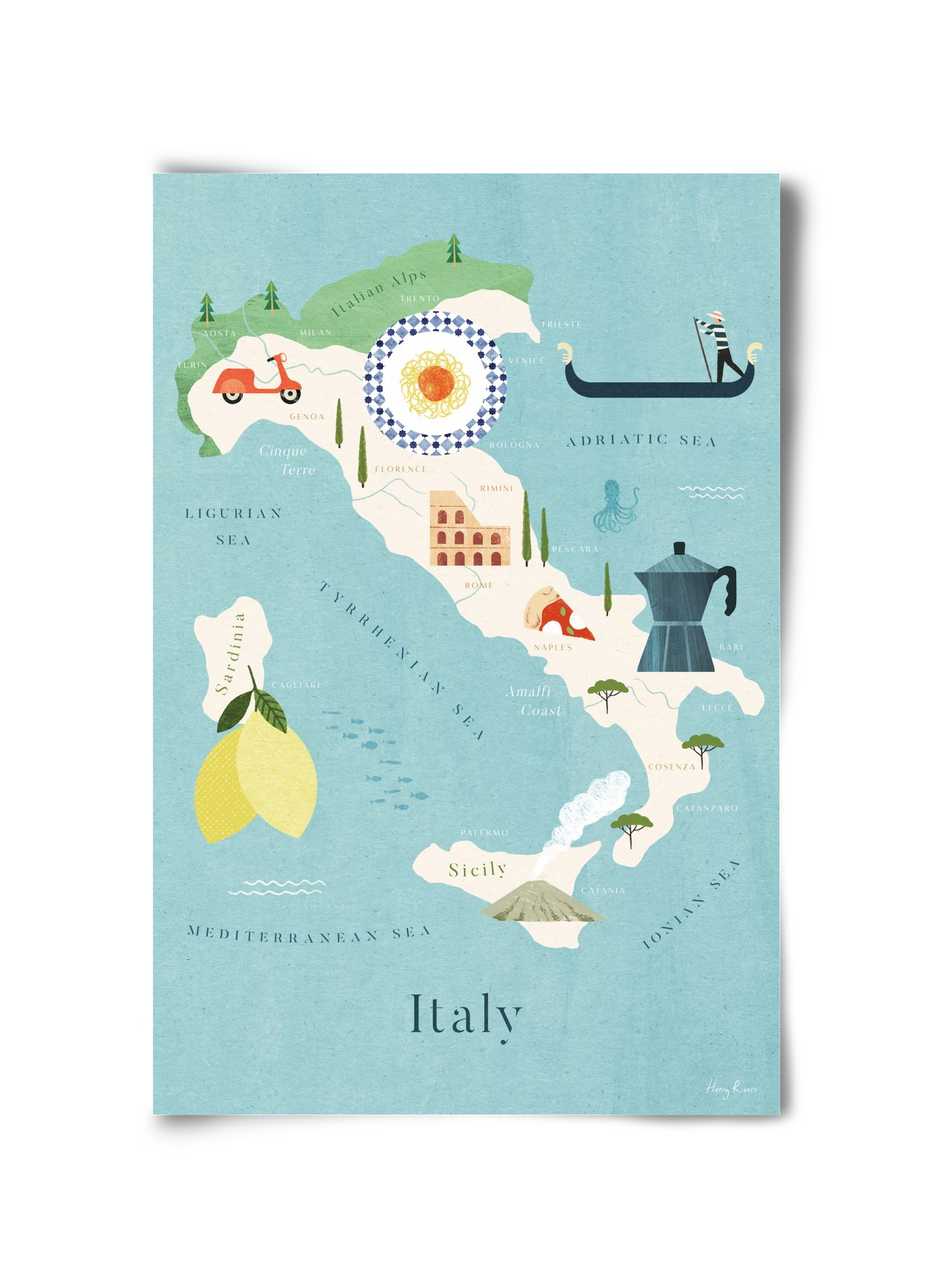 Italy Map, 30x45 cm, Keret nélkül