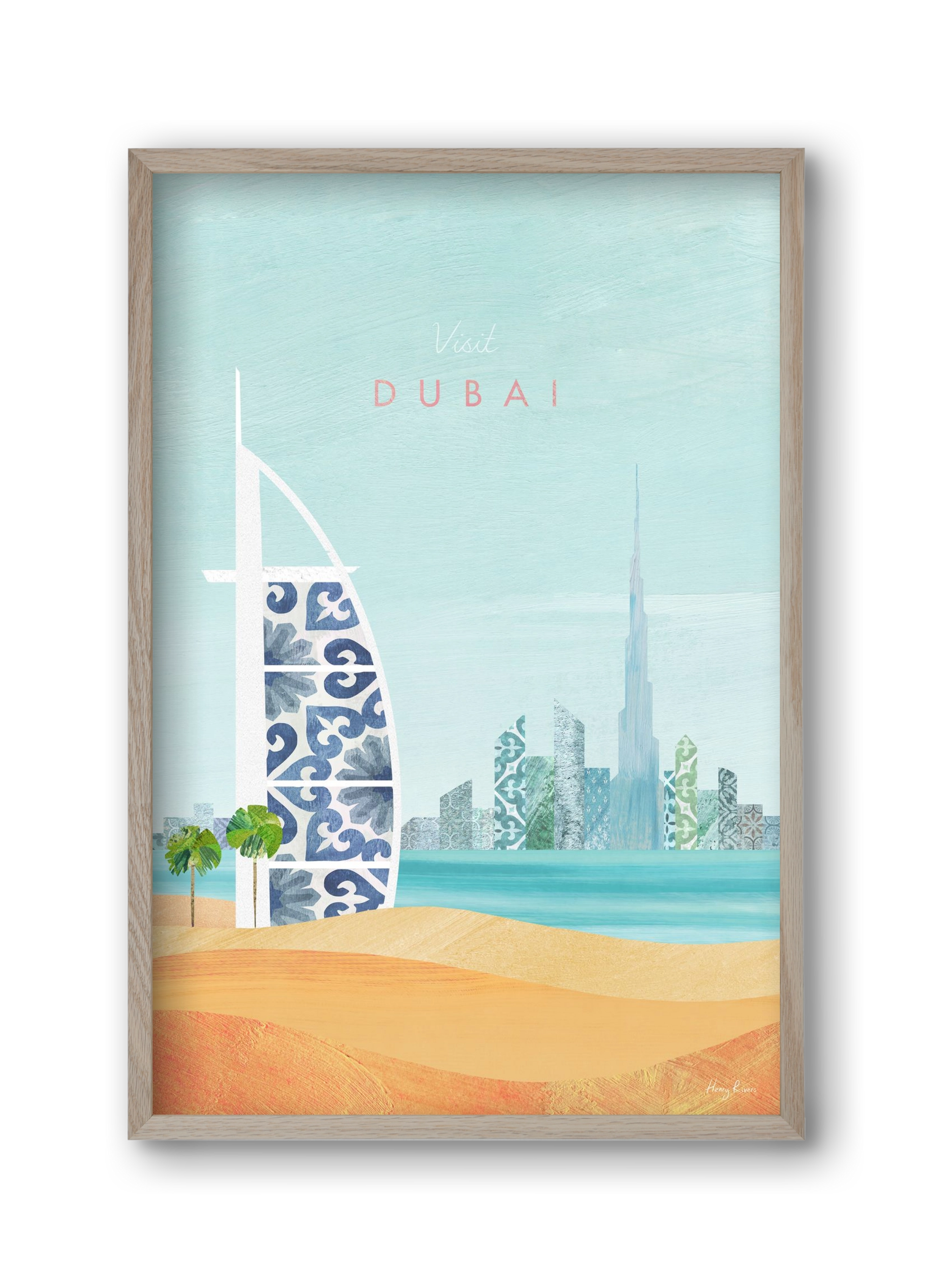 Dubai Travel Poster, 30x45 cm (30x45 cm), Tölgy keret
