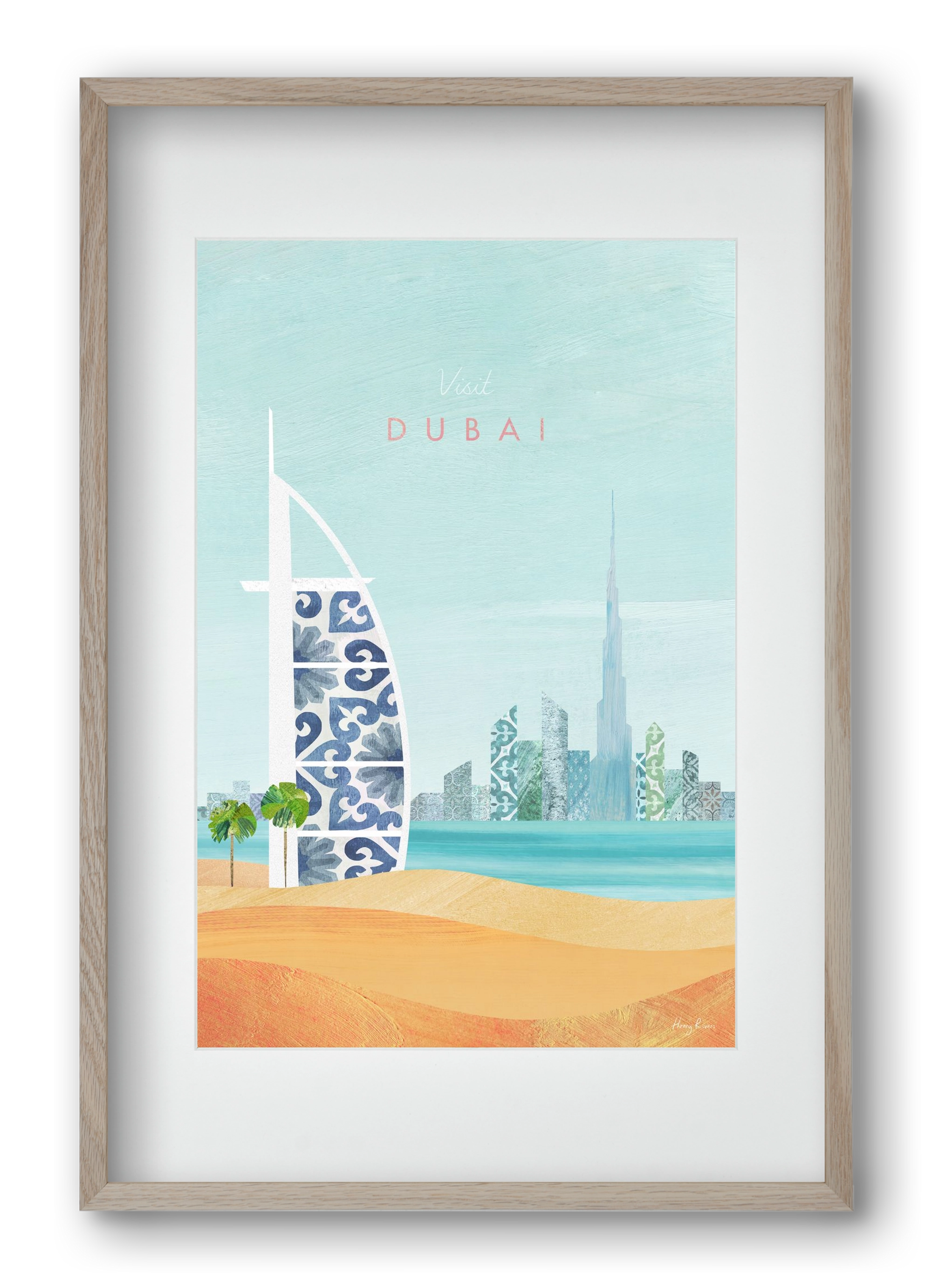 Dubai Travel Poster, 40x60 cm (30x45 cm), Tölgy keret, paszpartuval