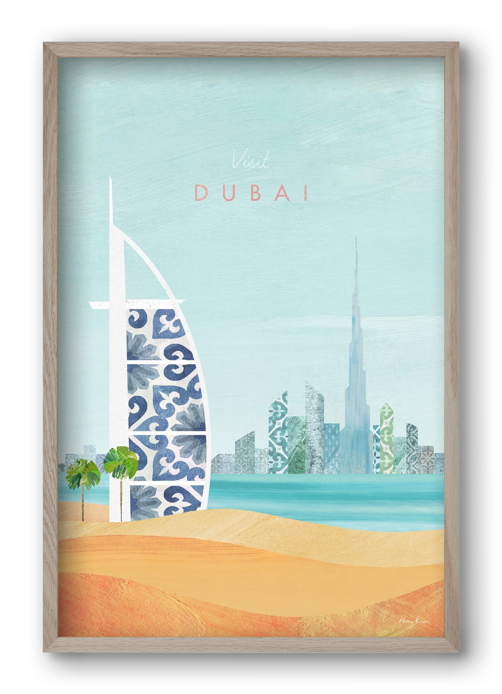 Dubai Travel Poster, 40x60 cm (40x60 cm), Tölgy keret