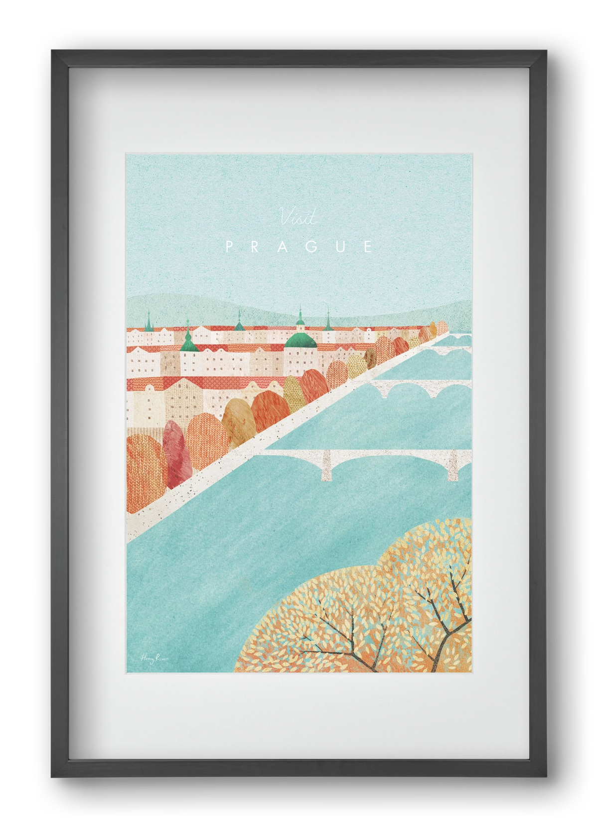 Prague Travel Poster, 40x60 cm (30x45 cm), Fekete keret, paszpartuval