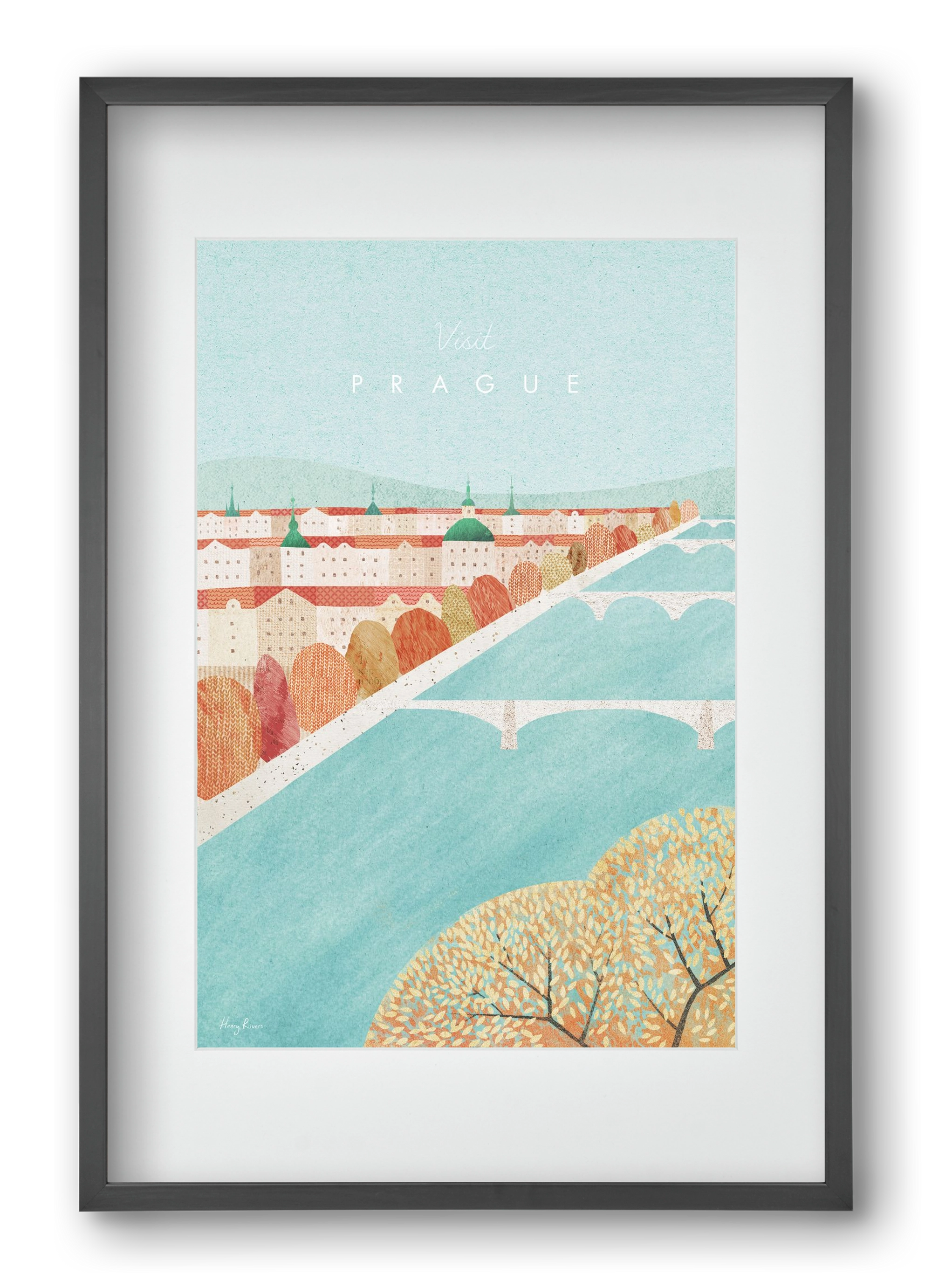 Prague Travel Poster, 40x60 cm (30x45 cm), Fekete keret, paszpartuval