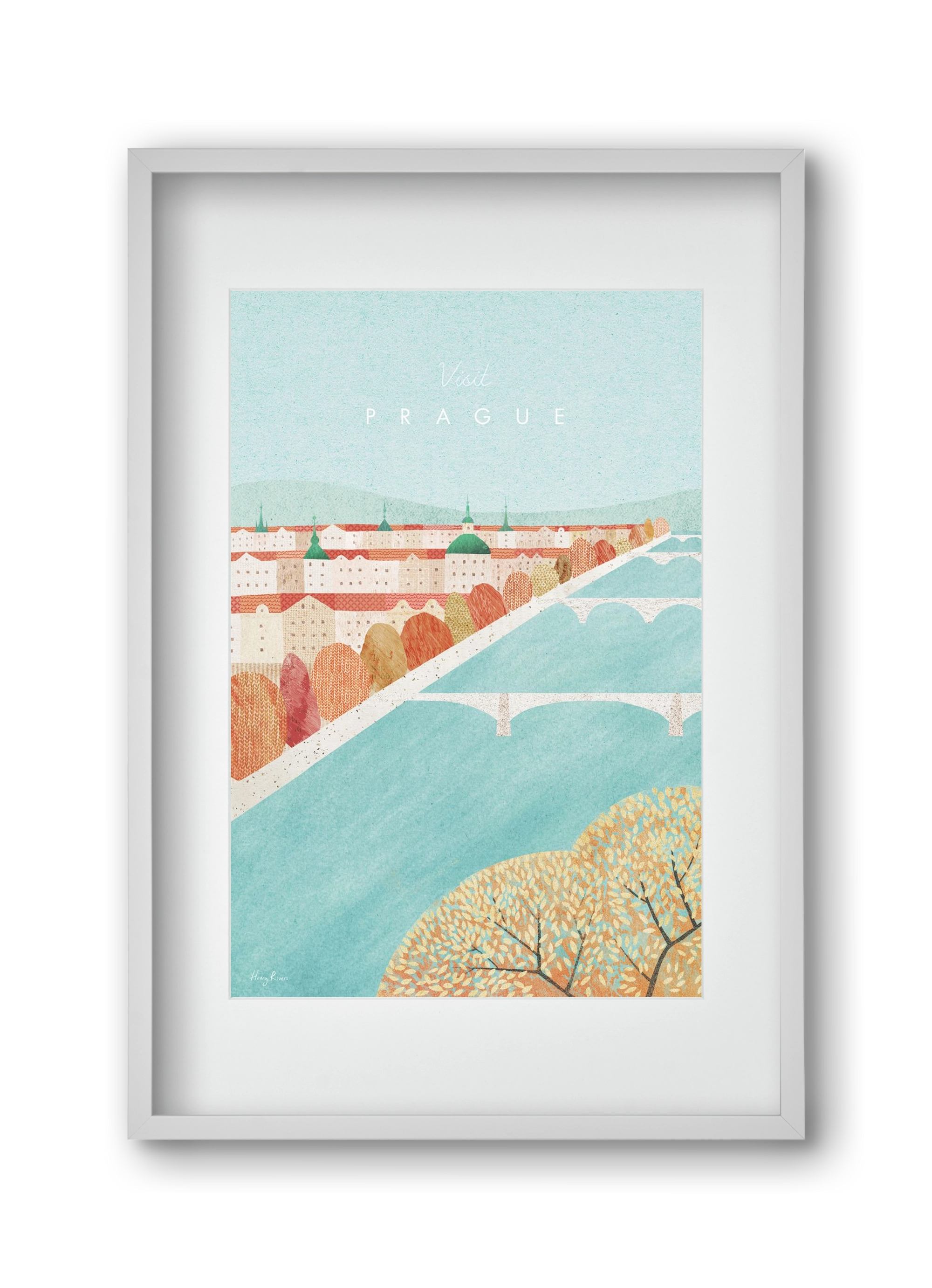 Prague Travel Poster, 30x45 cm (20x30 cm), Fehér keret, paszpartuval