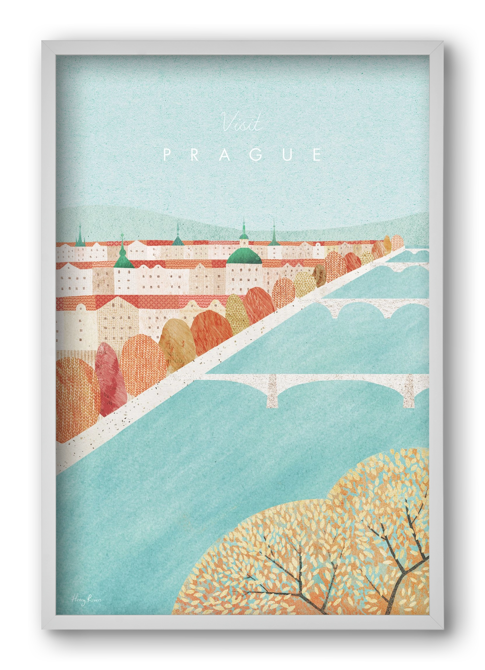 Prague Travel Poster, 40x60 cm (40x60 cm), Fehér keret