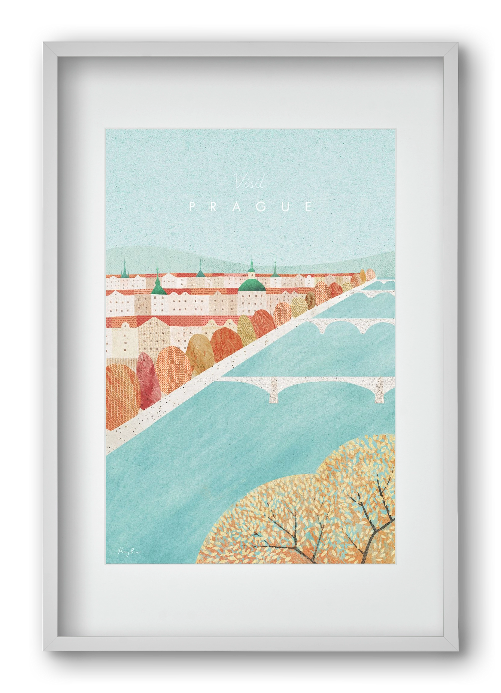Prague Travel Poster, 40x60 cm (30x45 cm), Fehér keret, paszpartuval