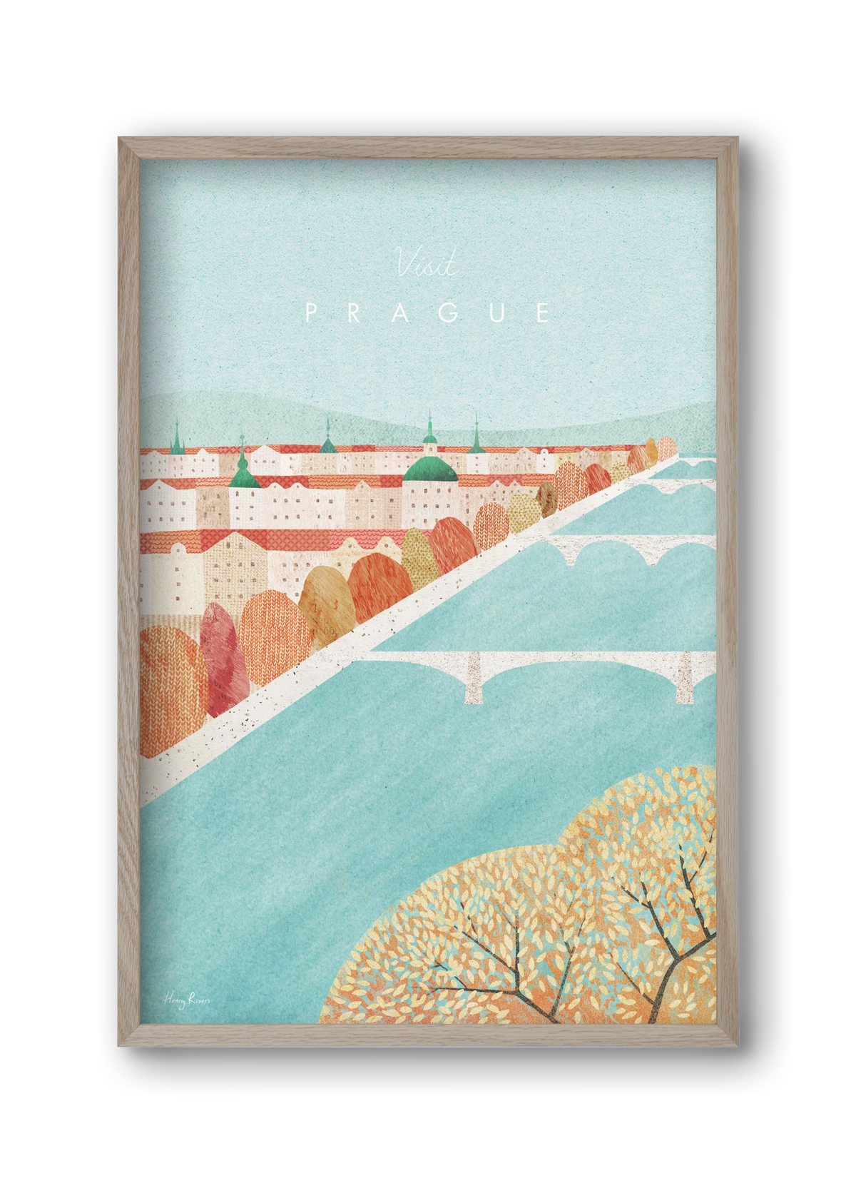 Prague Travel Poster, 30x45 cm (30x45 cm), Tölgy keret