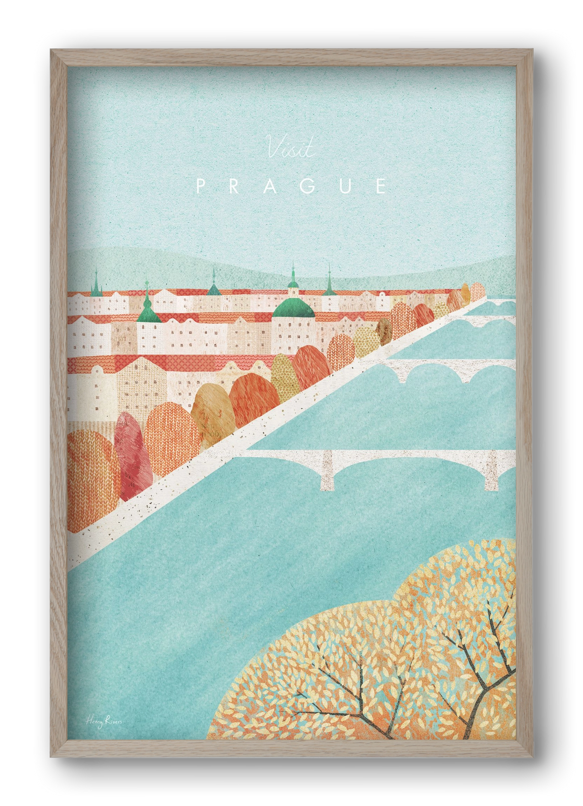 Prague Travel Poster, 40x60 cm (40x60 cm), Tölgy keret