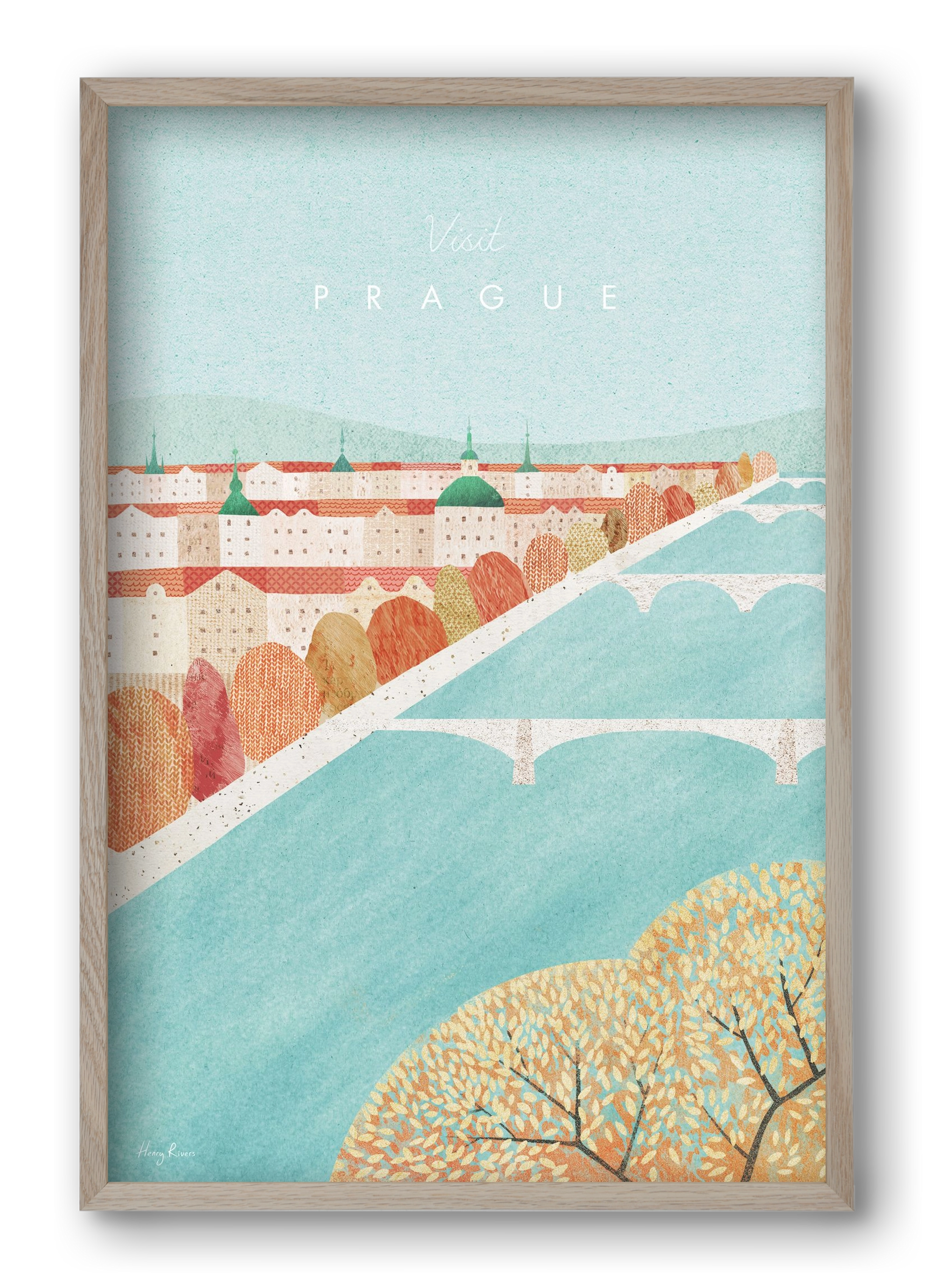 Prague Travel Poster, 40x60 cm (40x60 cm), Tölgy keret