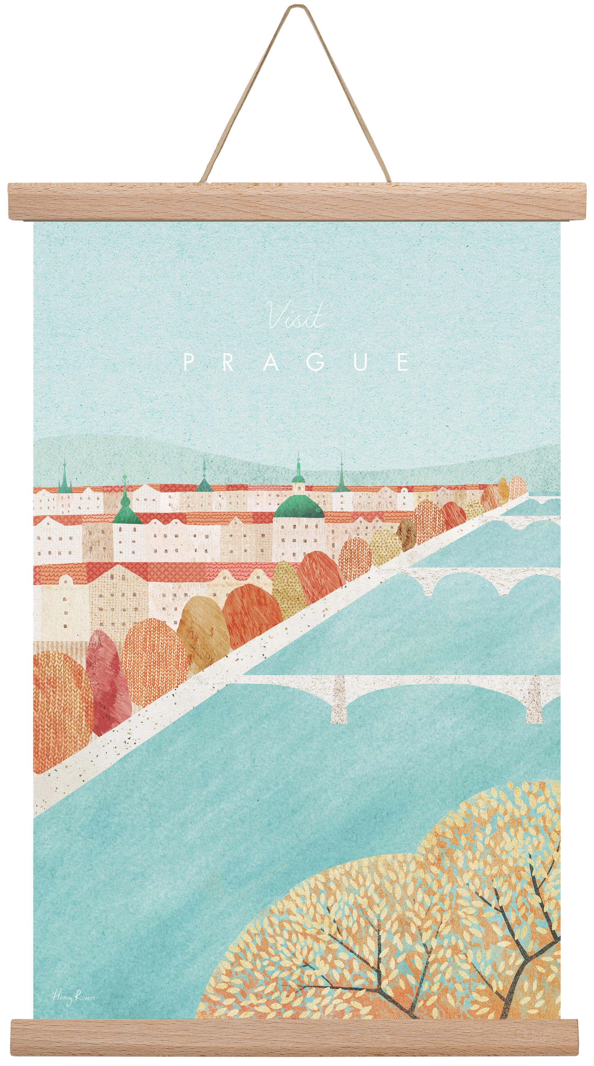 Prague Travel Poster, 30x45 cm (30x45 cm), Tölgy akasztó