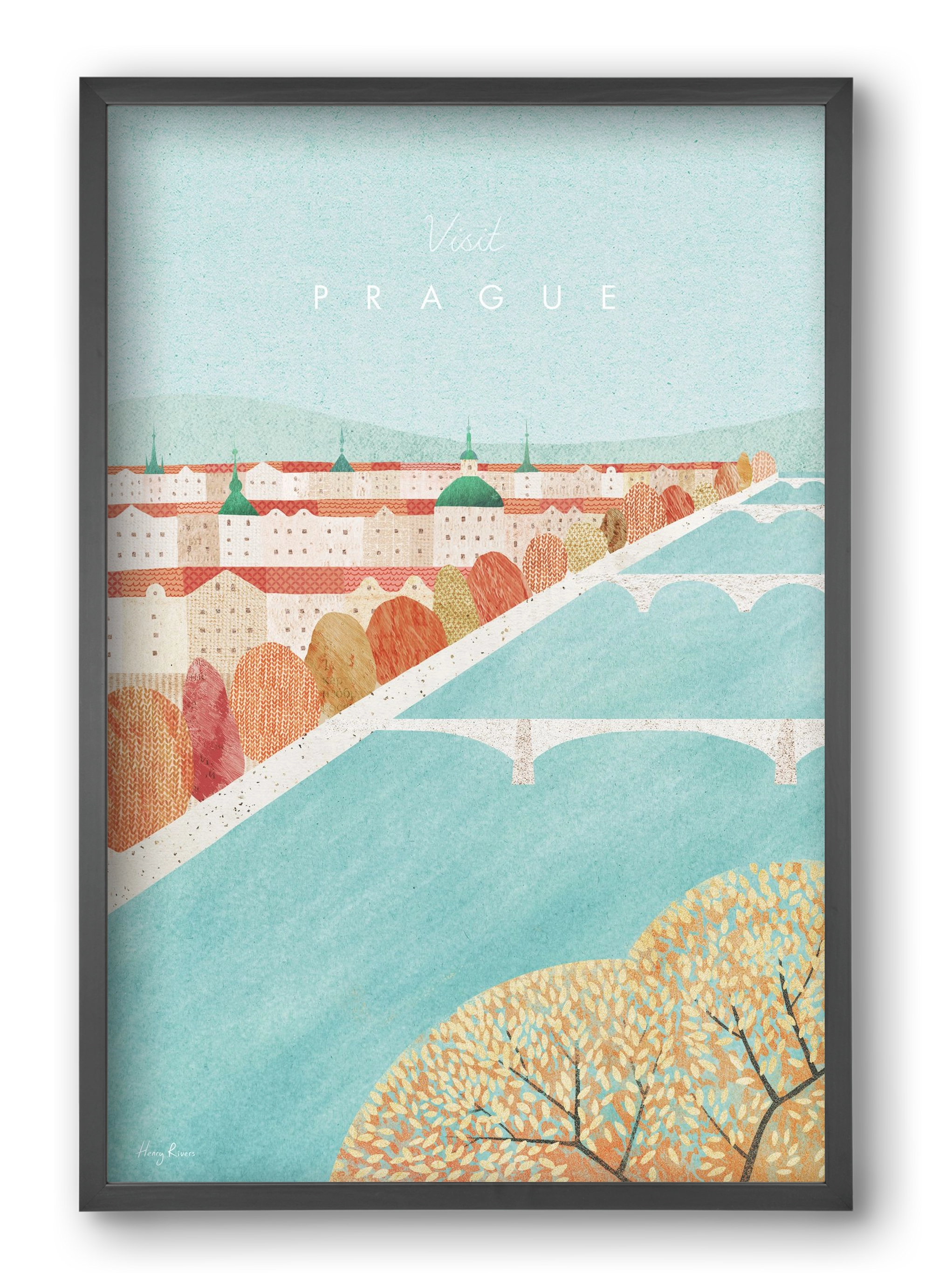 Prague Travel Poster, 40x60 cm (40x60 cm), Fekete keret