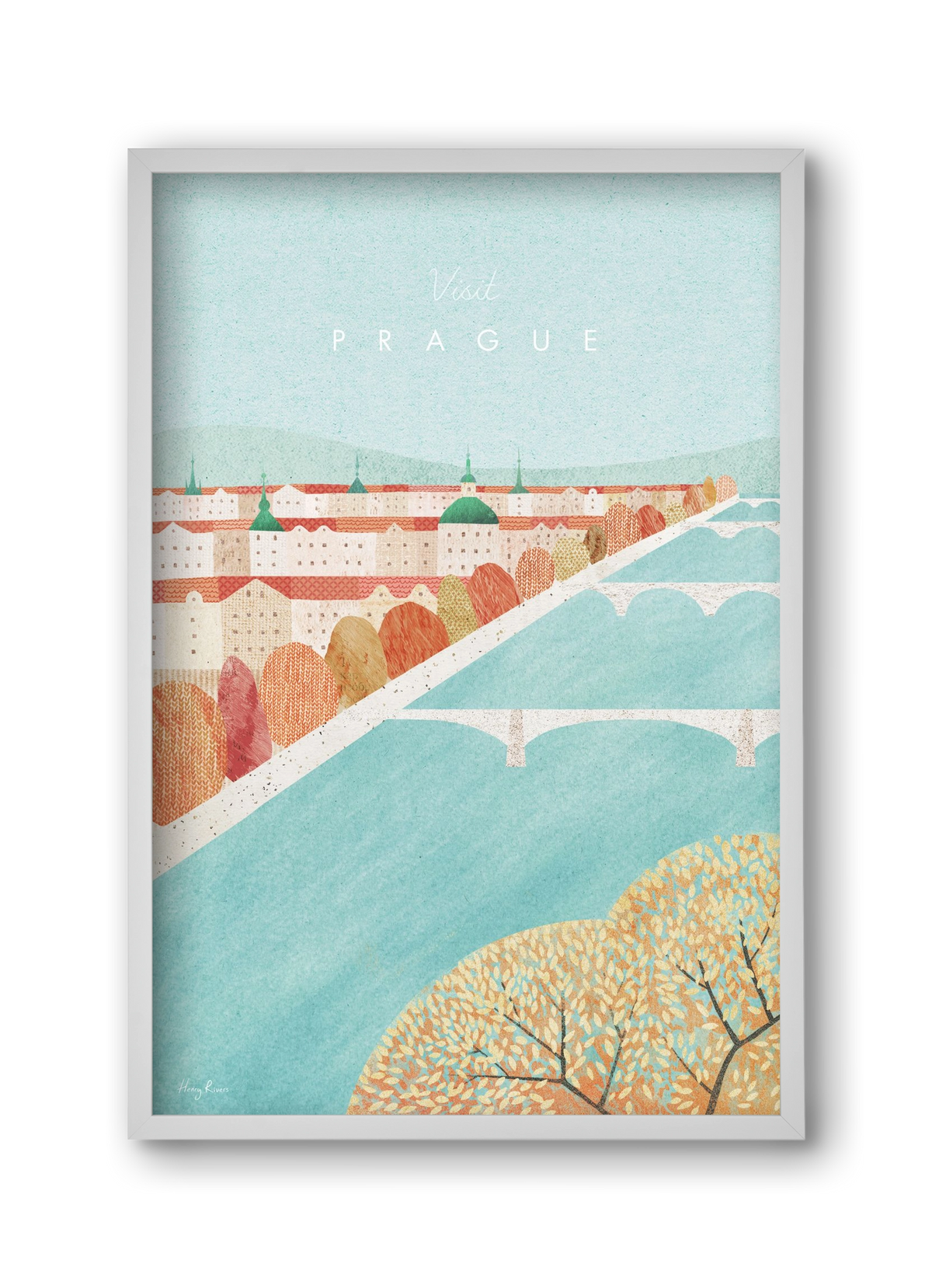 Prague Travel Poster, 30x45 cm (30x45 cm), Fehér keret