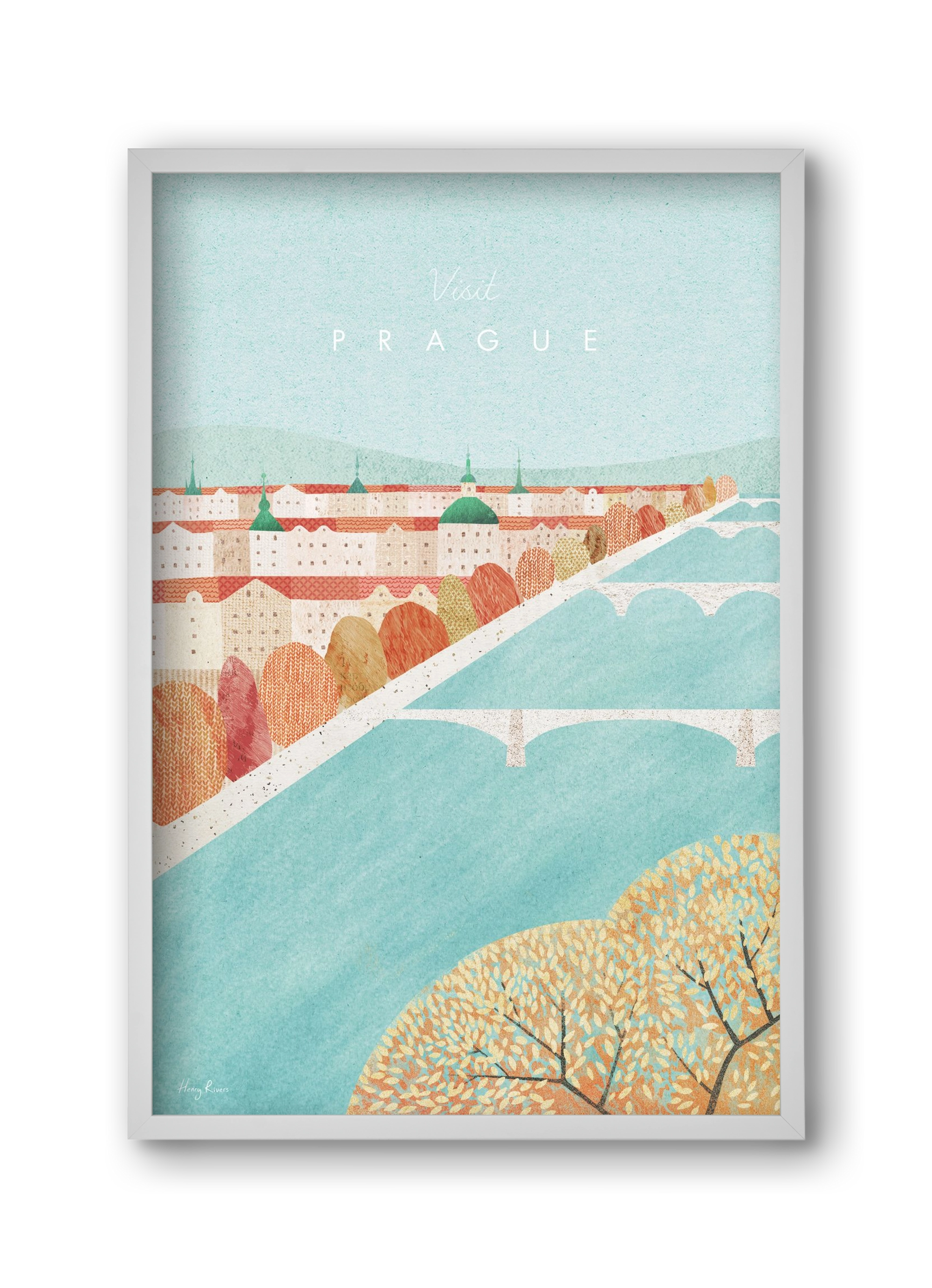 Prague Travel Poster, 30x45 cm (30x45 cm), Fehér keret