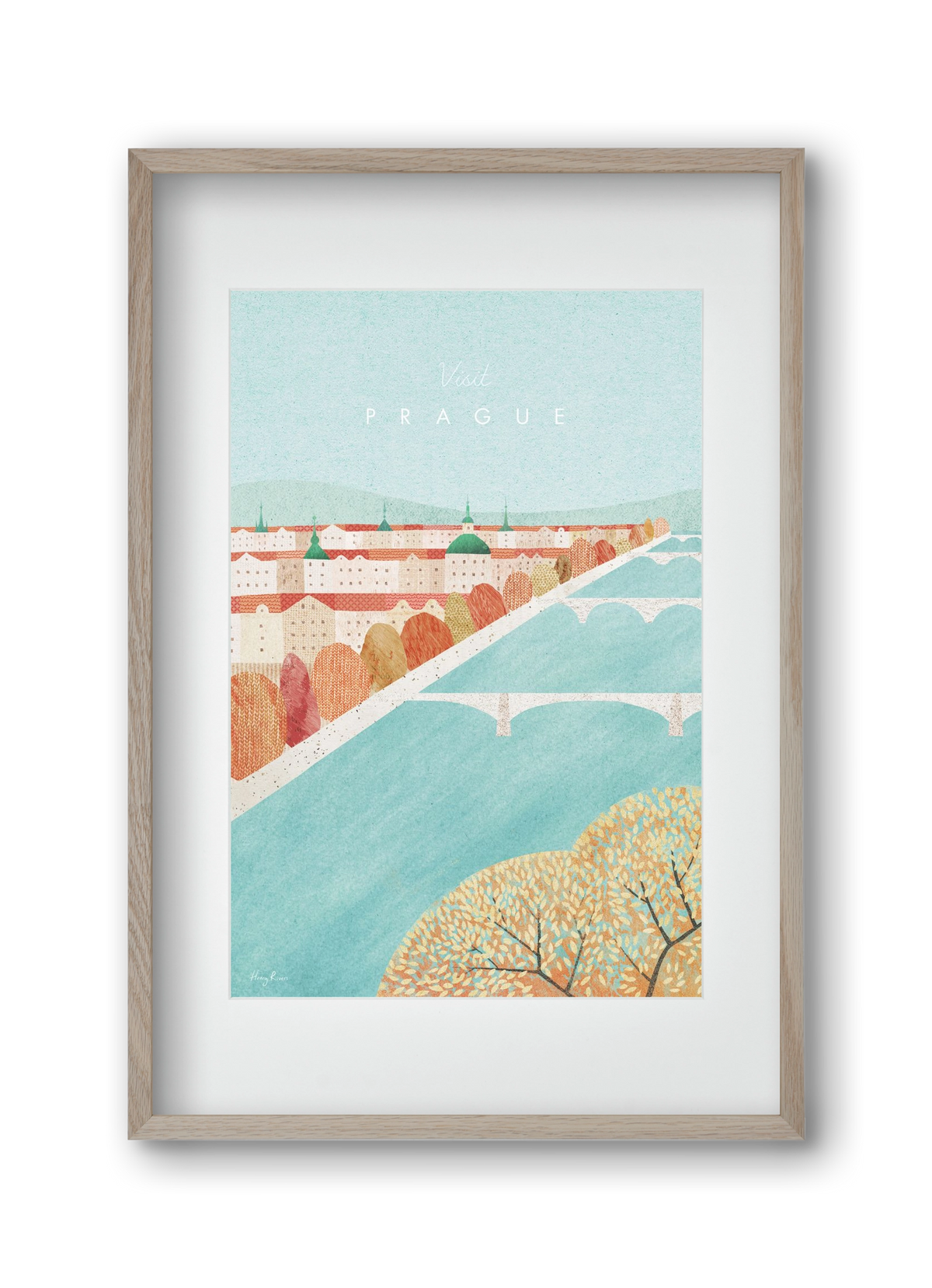 Prague Travel Poster, 30x45 cm (20x30 cm), Tölgy keret, paszpartuval