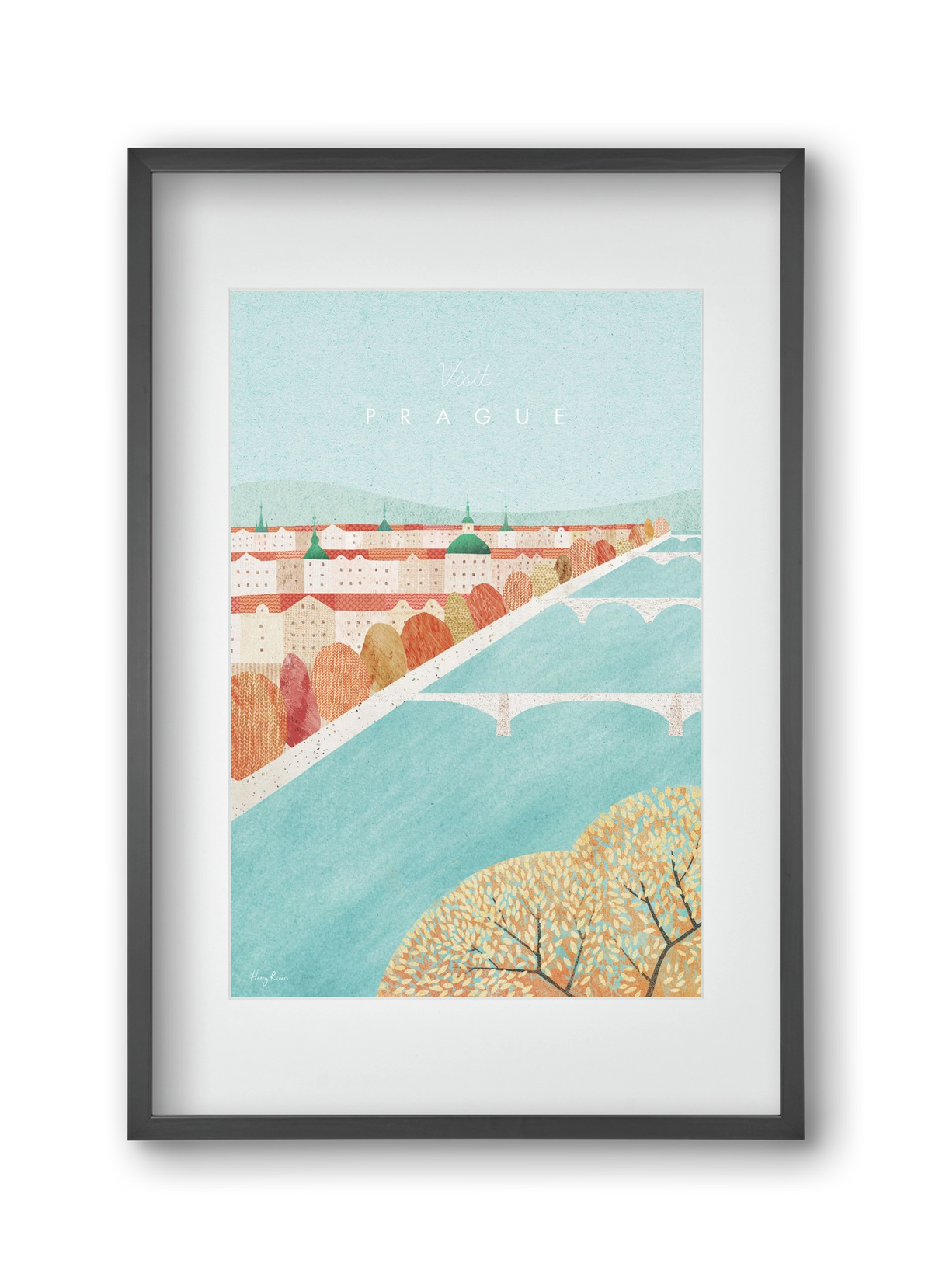 Prague Travel Poster, 30x45 cm (20x30 cm), Fekete keret, paszpartuval