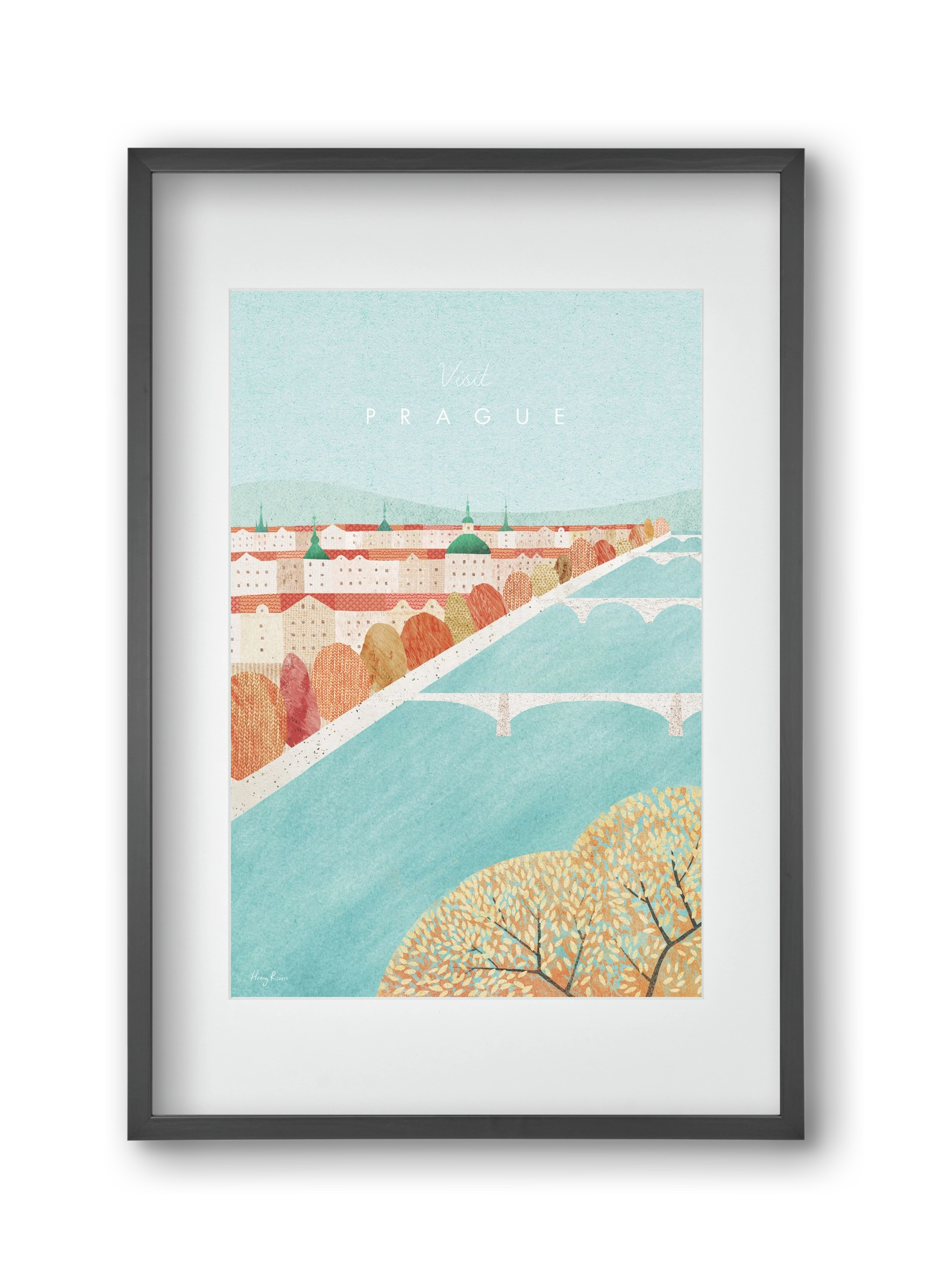 Prague Travel Poster, 30x45 cm (20x30 cm), Fekete keret, paszpartuval