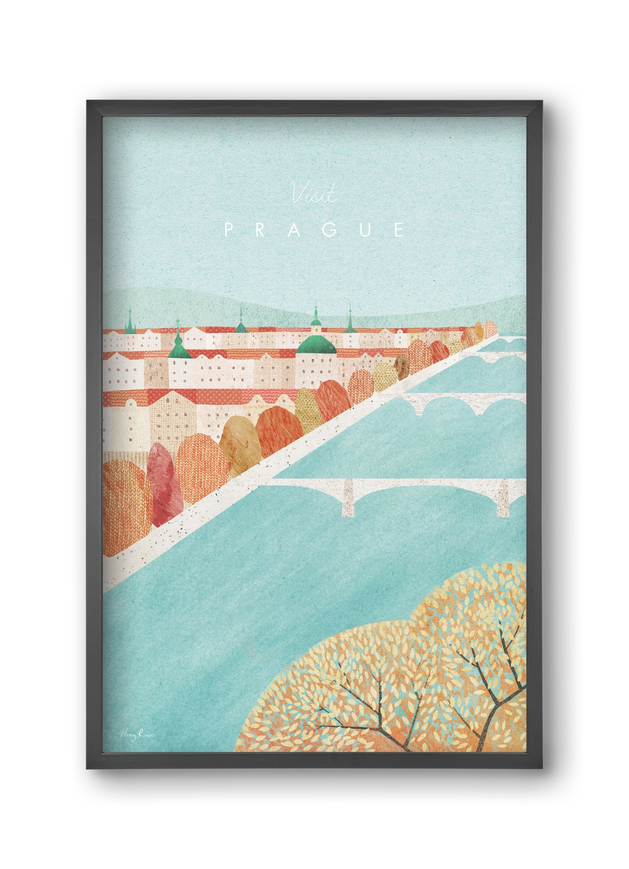 Prague Travel Poster, 30x45 cm (30x45 cm), Fekete keret