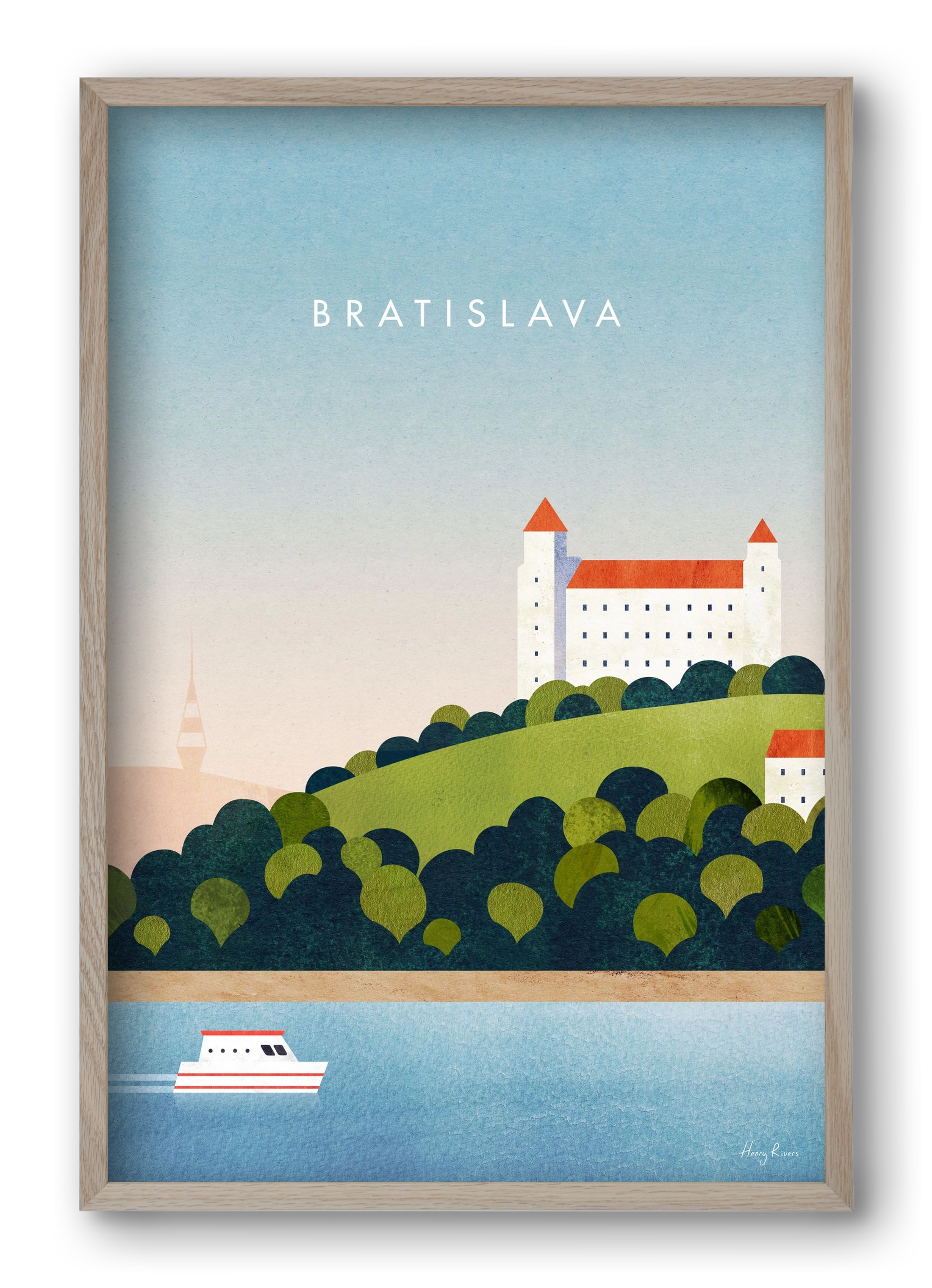 Bratislava Travel Poster, 40x60 cm (40x60 cm), Tölgy keret