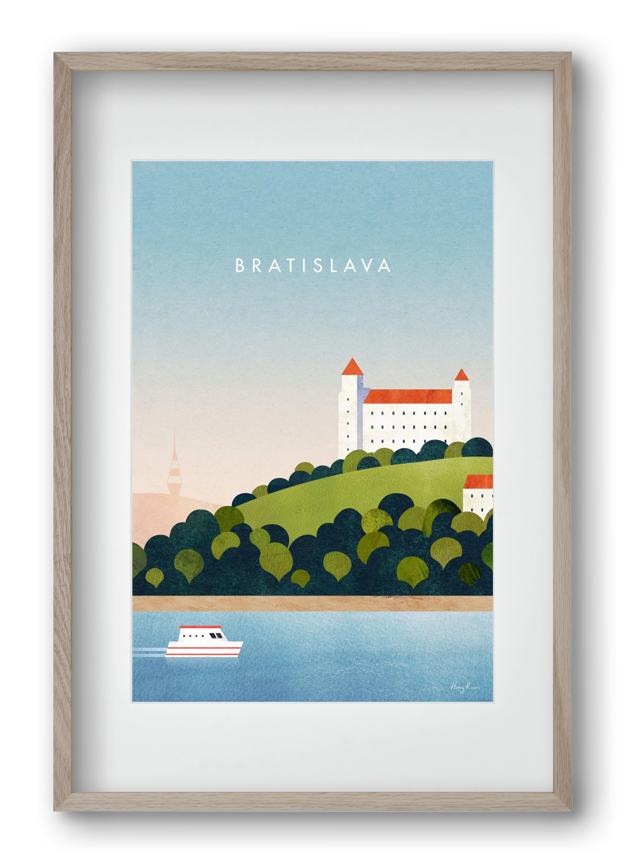 Bratislava Travel Poster, 40x60 cm (30x45 cm), Tölgy keret, paszpartuval