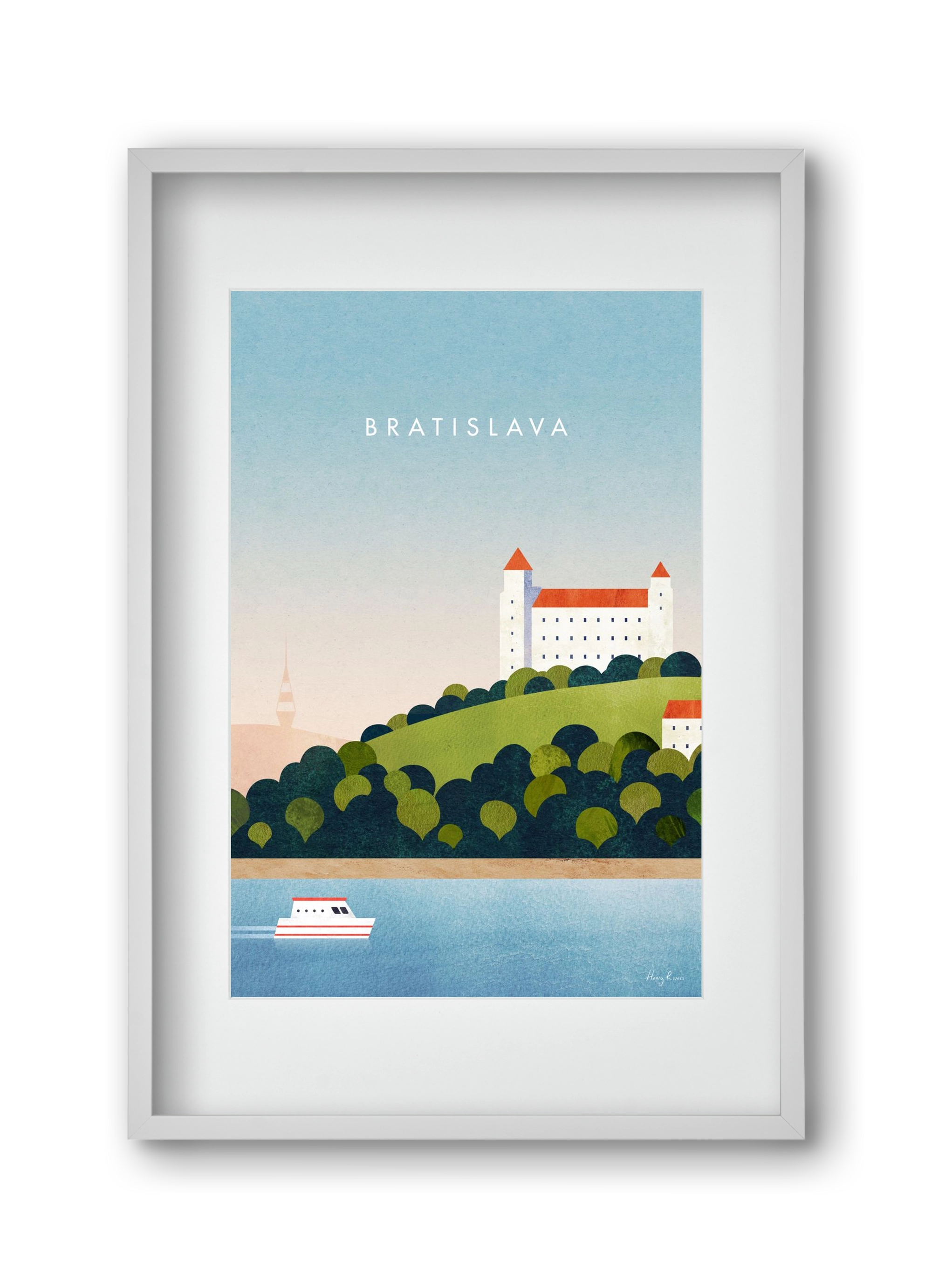 Bratislava Travel Poster, 30x45 cm (20x30 cm), Fehér keret, paszpartuval
