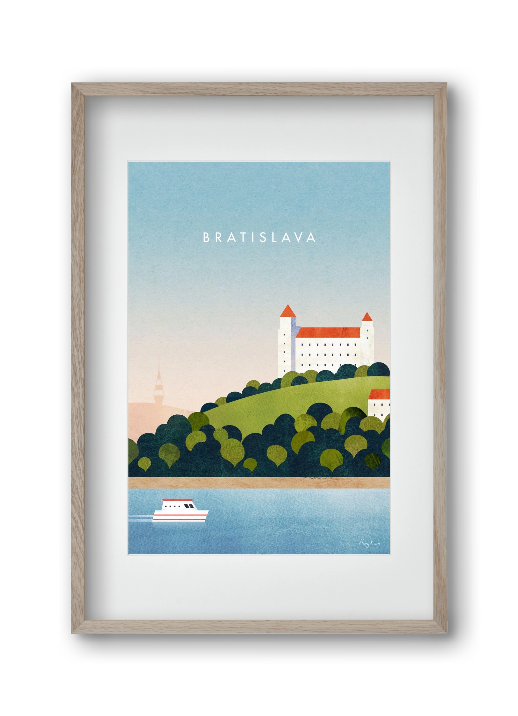 Bratislava Travel Poster, 30x45 cm (20x30 cm), Tölgy keret, paszpartuval