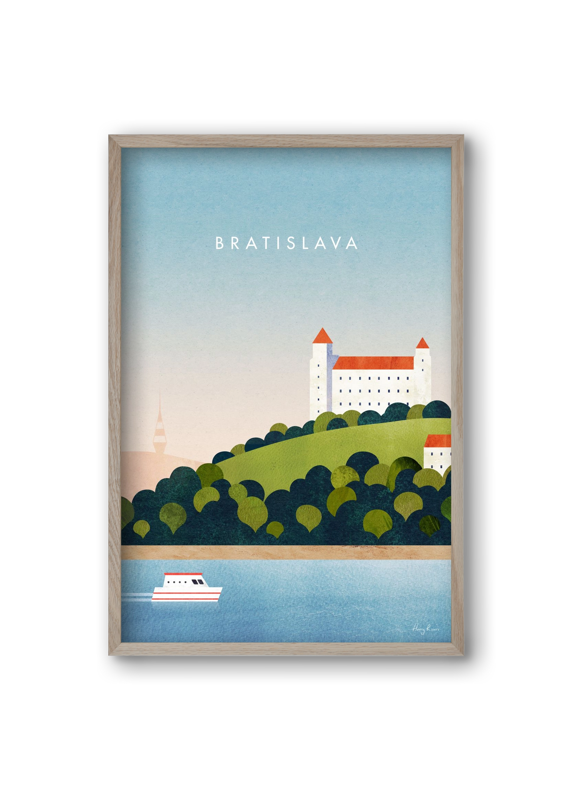 Bratislava Travel Poster, 20x30 cm (20x30 cm), Tölgy keret