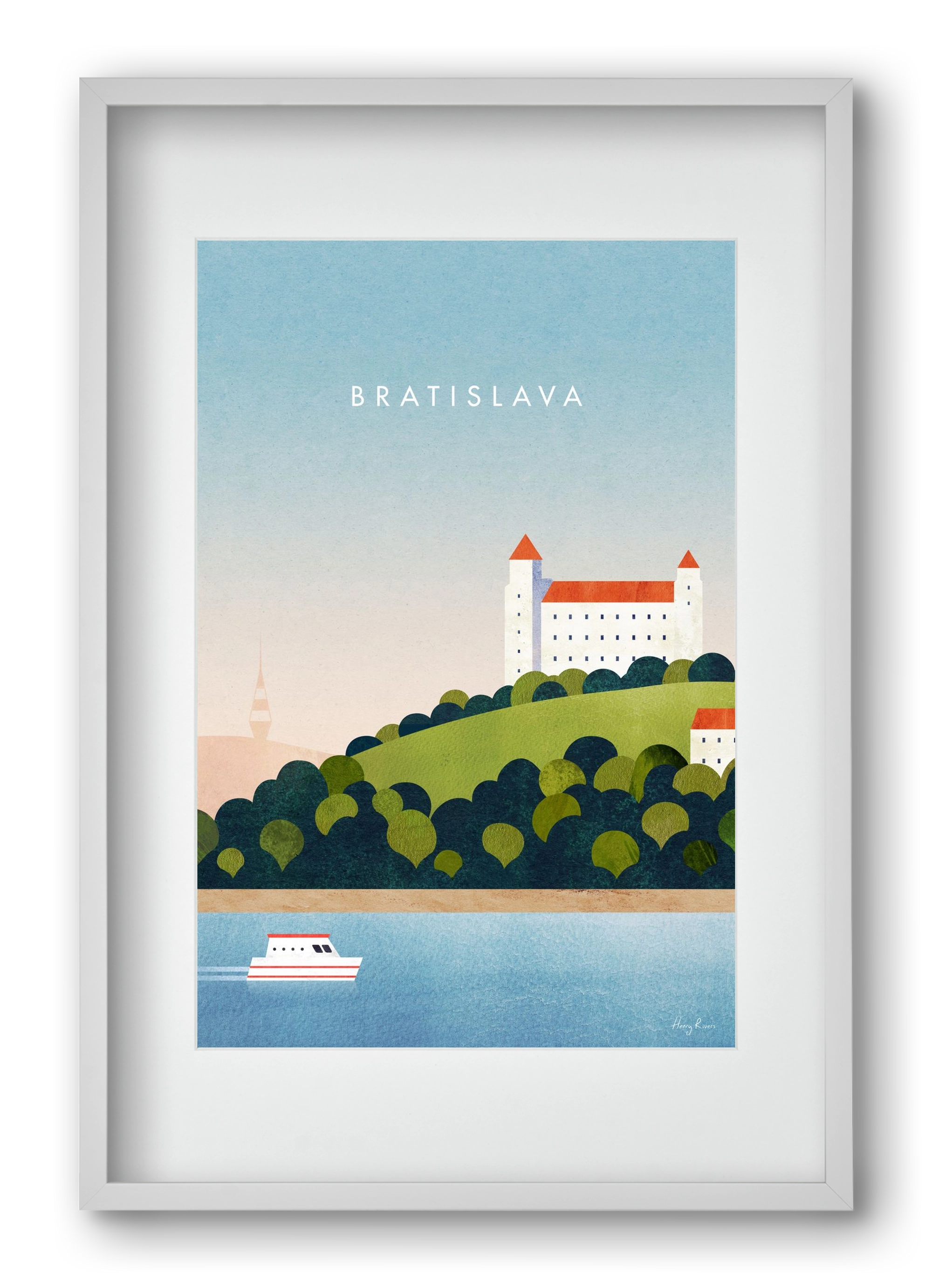 Bratislava Travel Poster, 40x60 cm (30x45 cm), Fehér keret, paszpartuval
