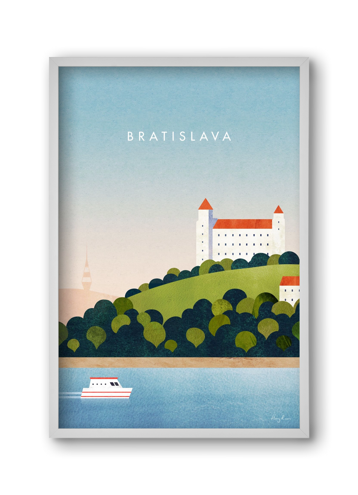 Bratislava Travel Poster, 30x45 cm (30x45 cm), Fehér keret