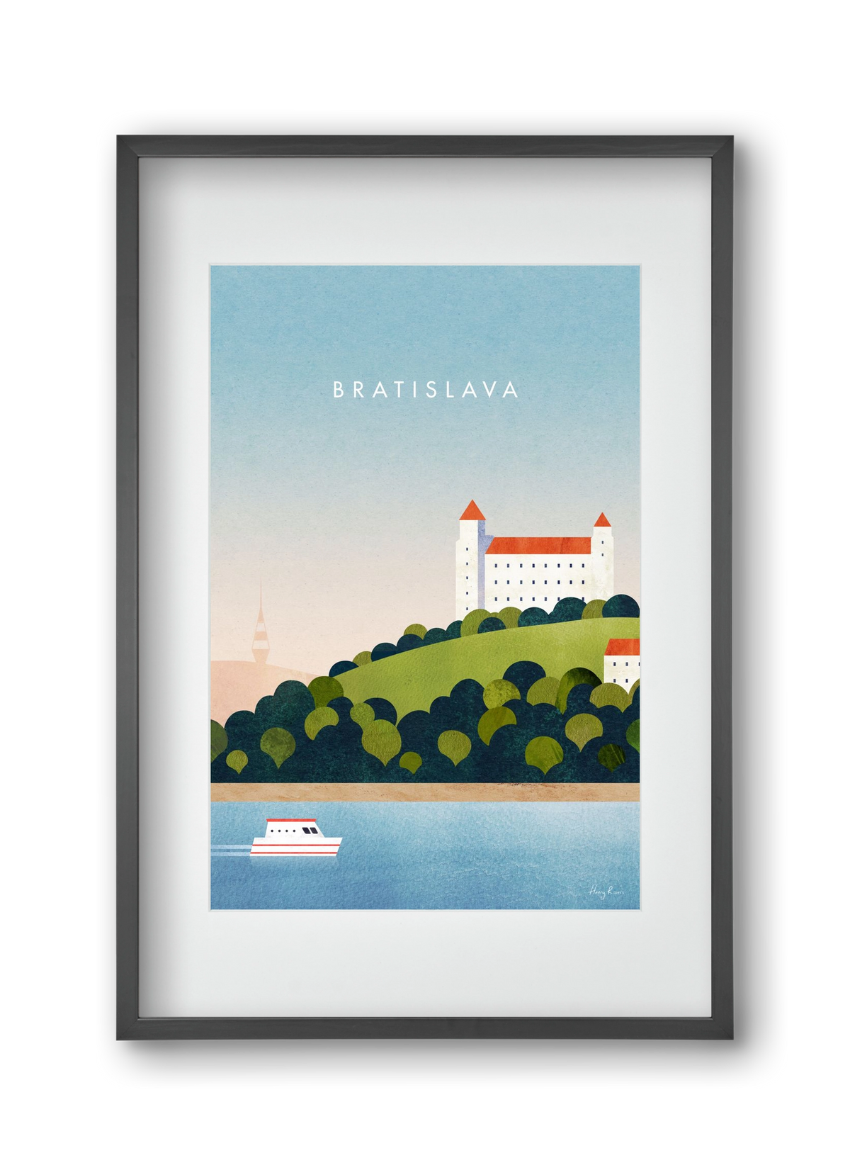 Bratislava Travel Poster, 30x45 cm (20x30 cm), Fekete keret, paszpartuval