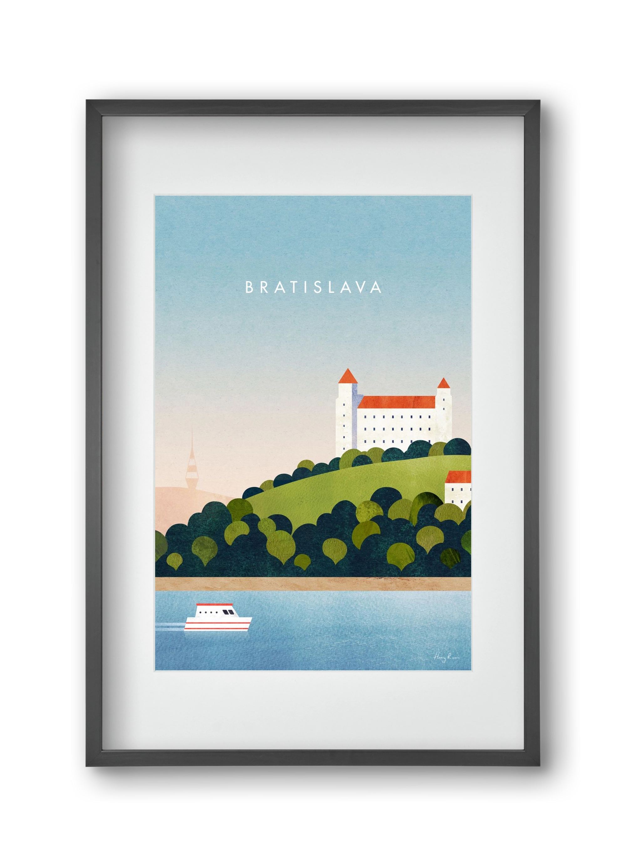 Bratislava Travel Poster, 30x45 cm (20x30 cm), Fekete keret, paszpartuval