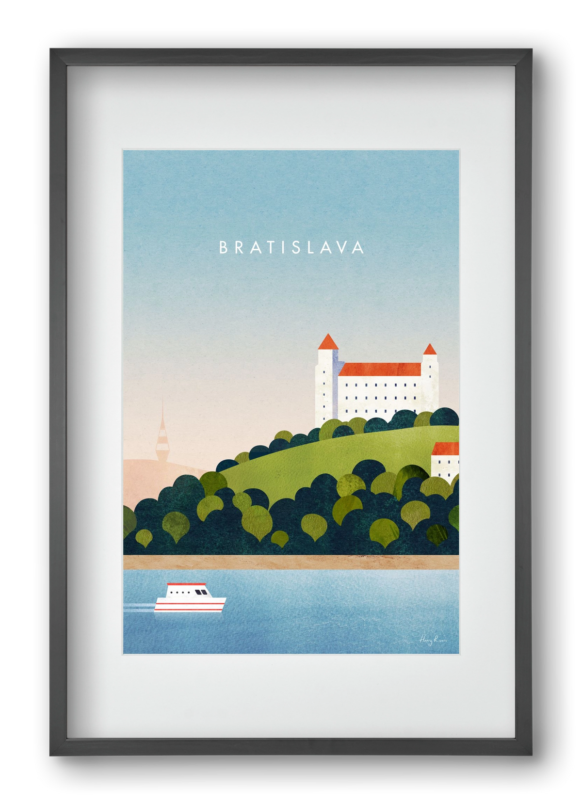 Bratislava Travel Poster, 40x60 cm (30x45 cm), Fekete keret, paszpartuval