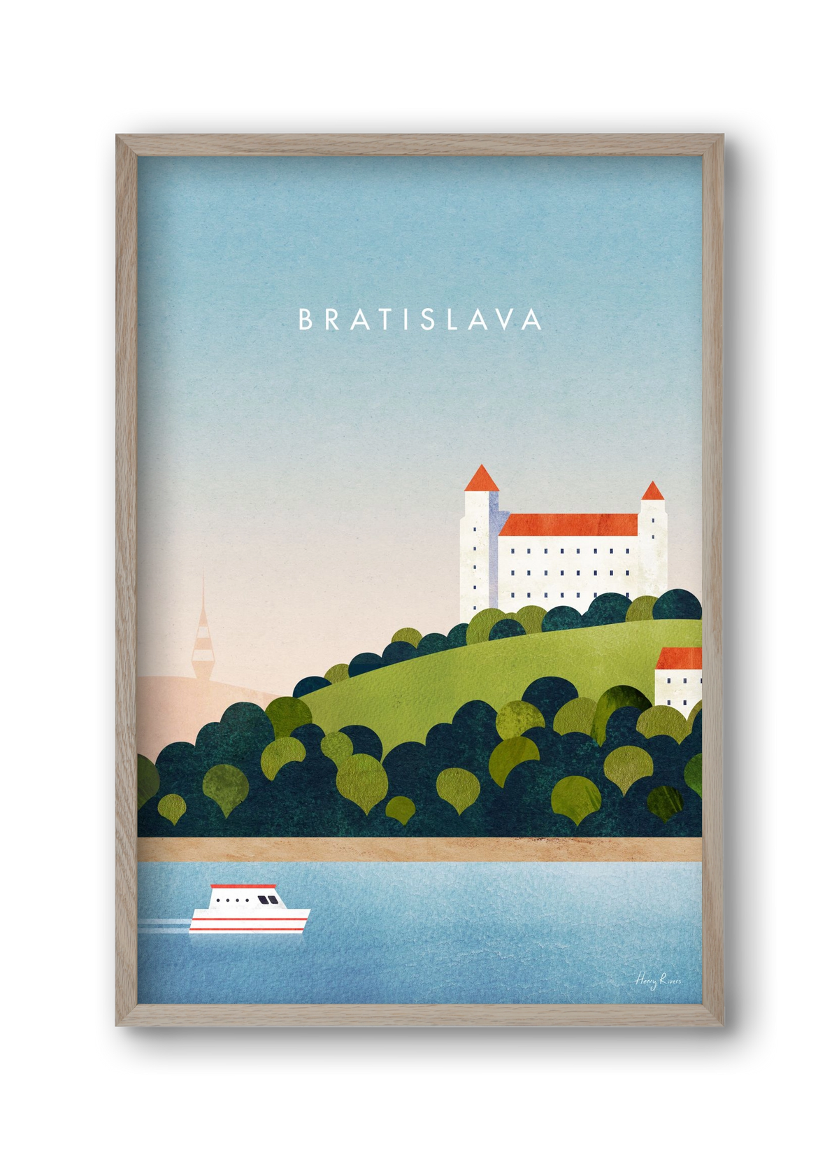 Bratislava Travel Poster, 30x45 cm (30x45 cm), Tölgy keret