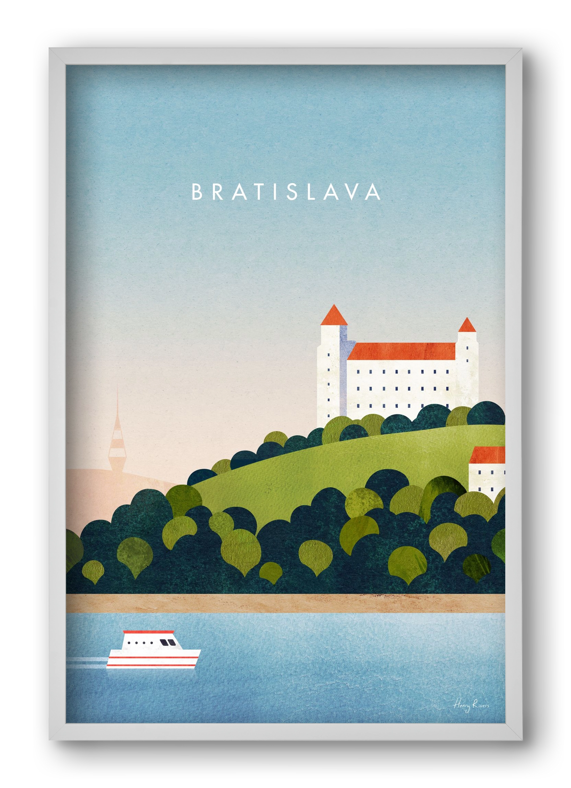 Bratislava Travel Poster, 40x60 cm (40x60 cm), Fehér keret