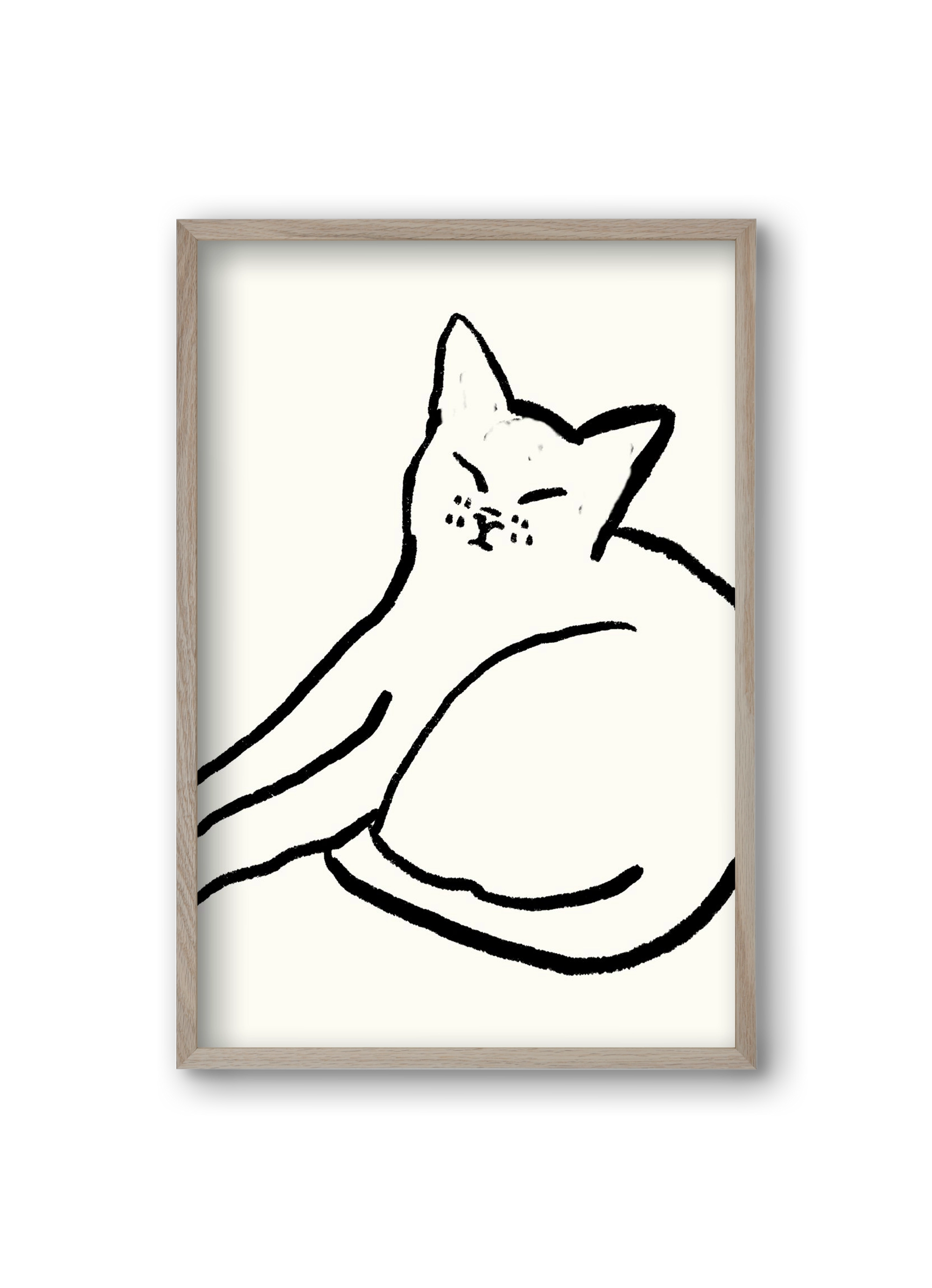 Good Morning Monochrome Cat, 20x30 cm (20x30 cm), Tölgy keret