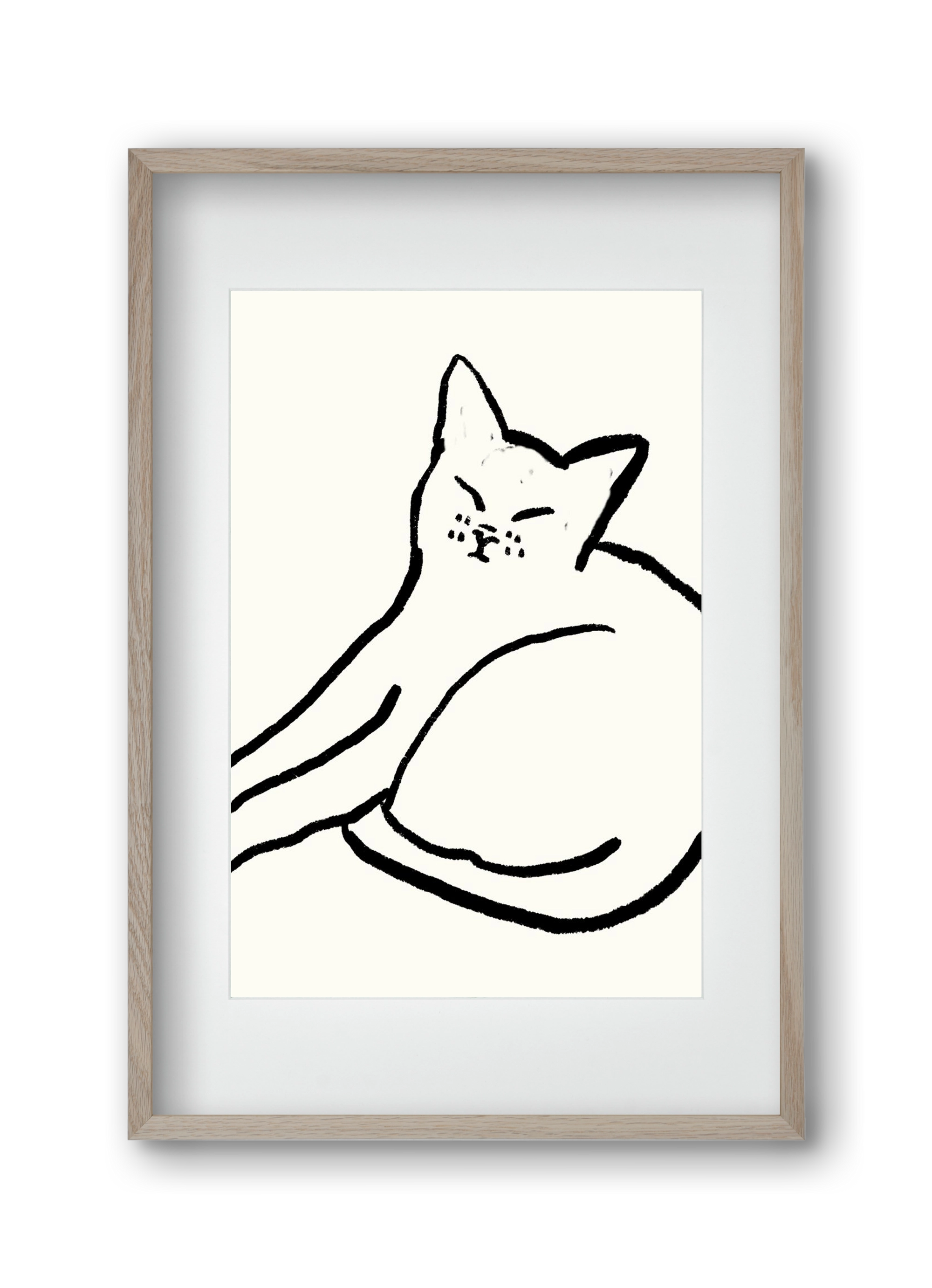 Good Morning Monochrome Cat, 30x45 cm (20x30 cm), Tölgy keret, paszpartuval