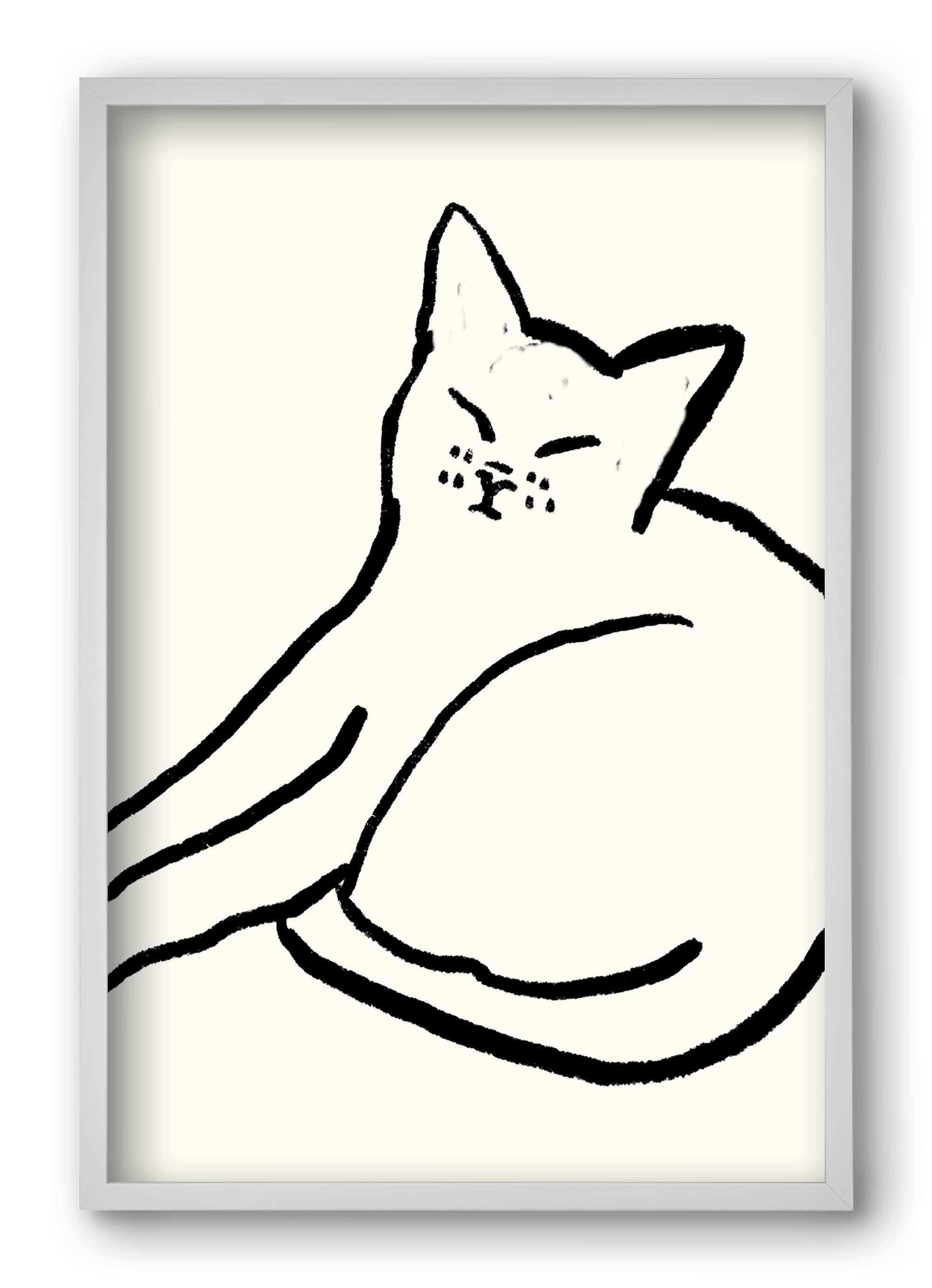 Good Morning Monochrome Cat, 40x60 cm (40x60 cm), Fehér keret