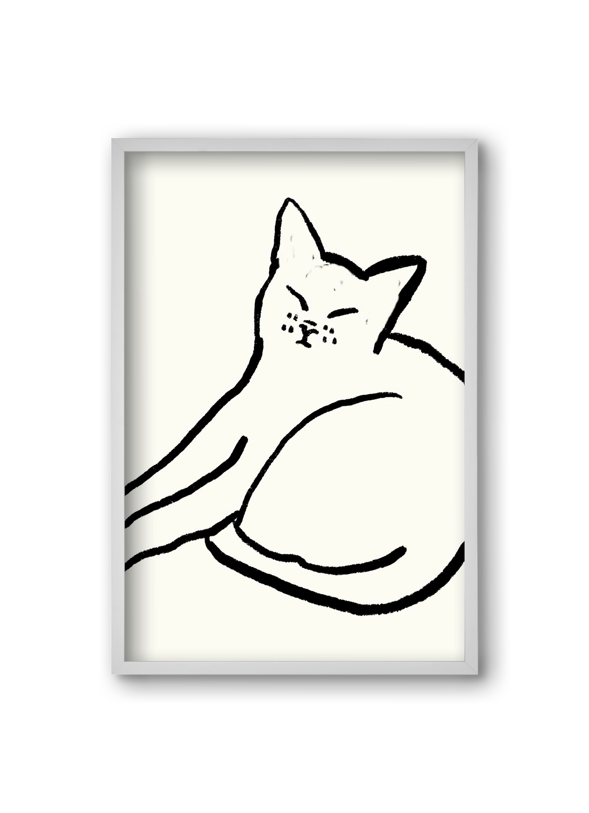 Good Morning Monochrome Cat, 20x30 cm (20x30 cm), Fehér keret